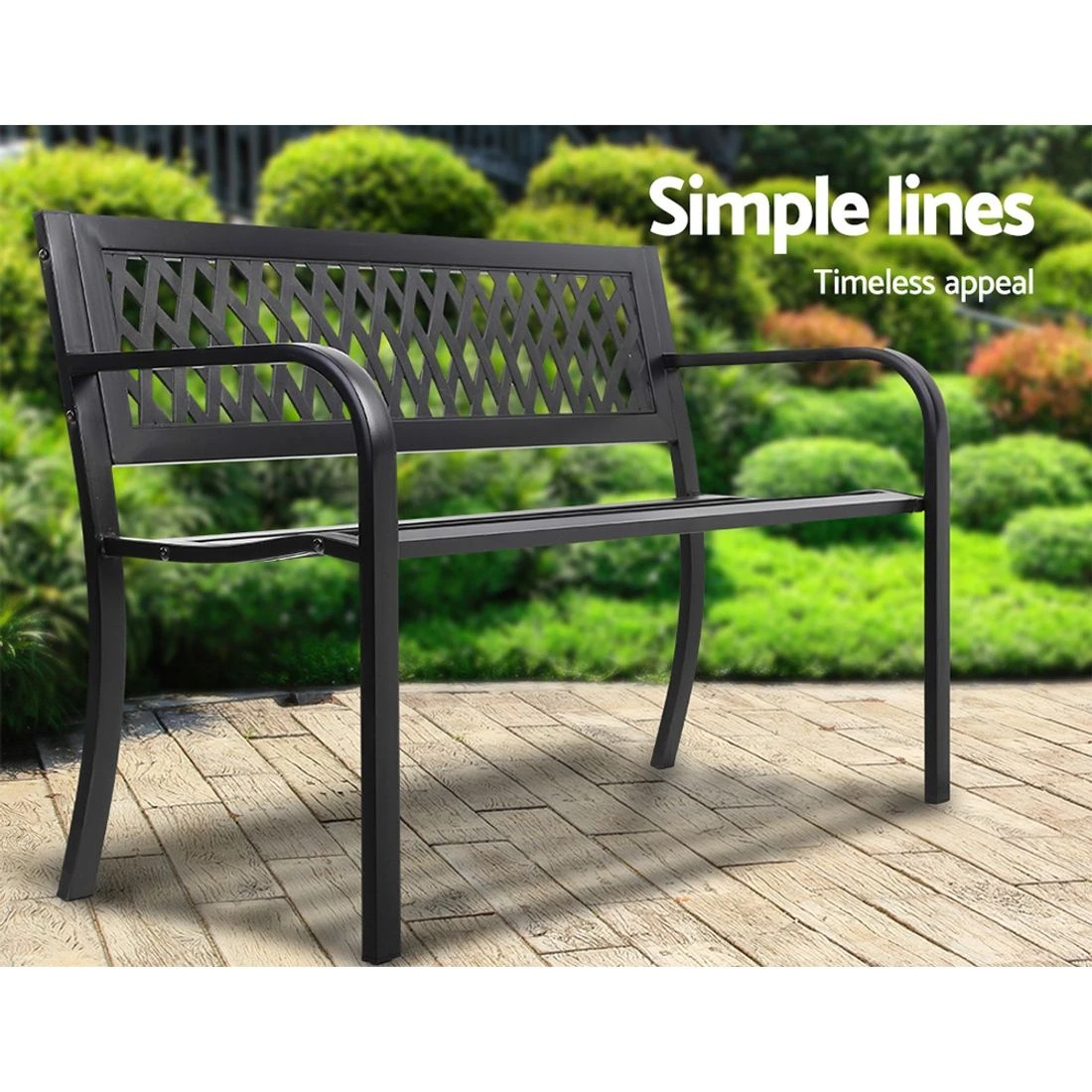 5 Gardeon Outdoor Garden Bench Seat Steel Outdoor Furniture 2 Seater Park
 - black, 5 of 6