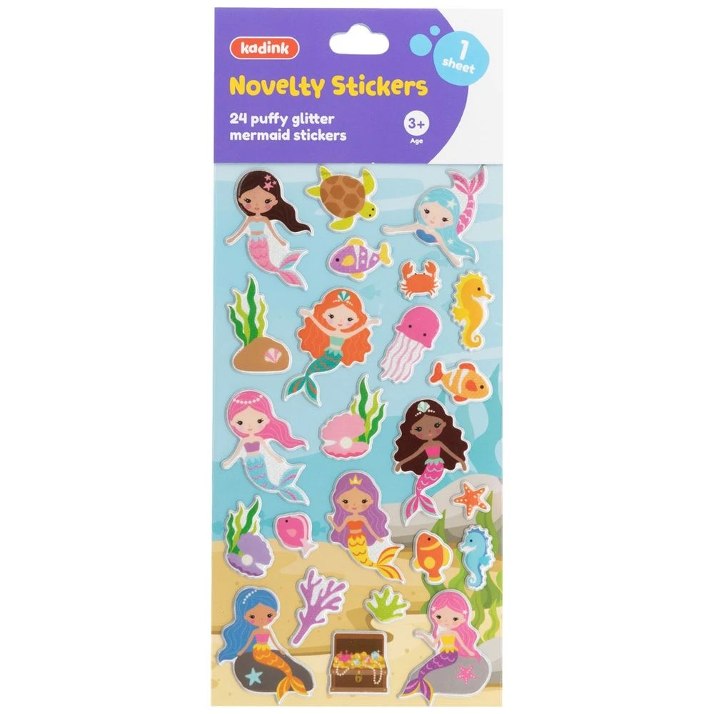 1 Kadink Puffy Sticker Sheet Glitter Mermaid Design, 1 of 1