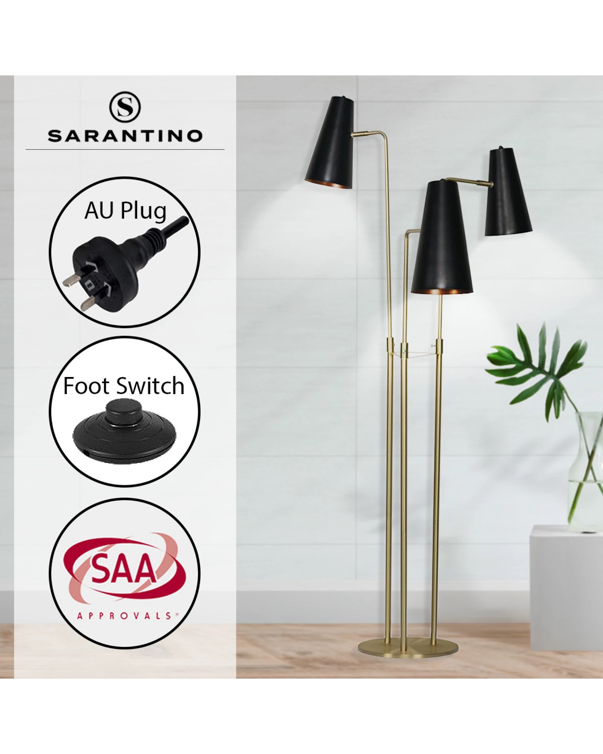 7 Sarantino Three Metal Shade Floor Lamp, 7 of 8