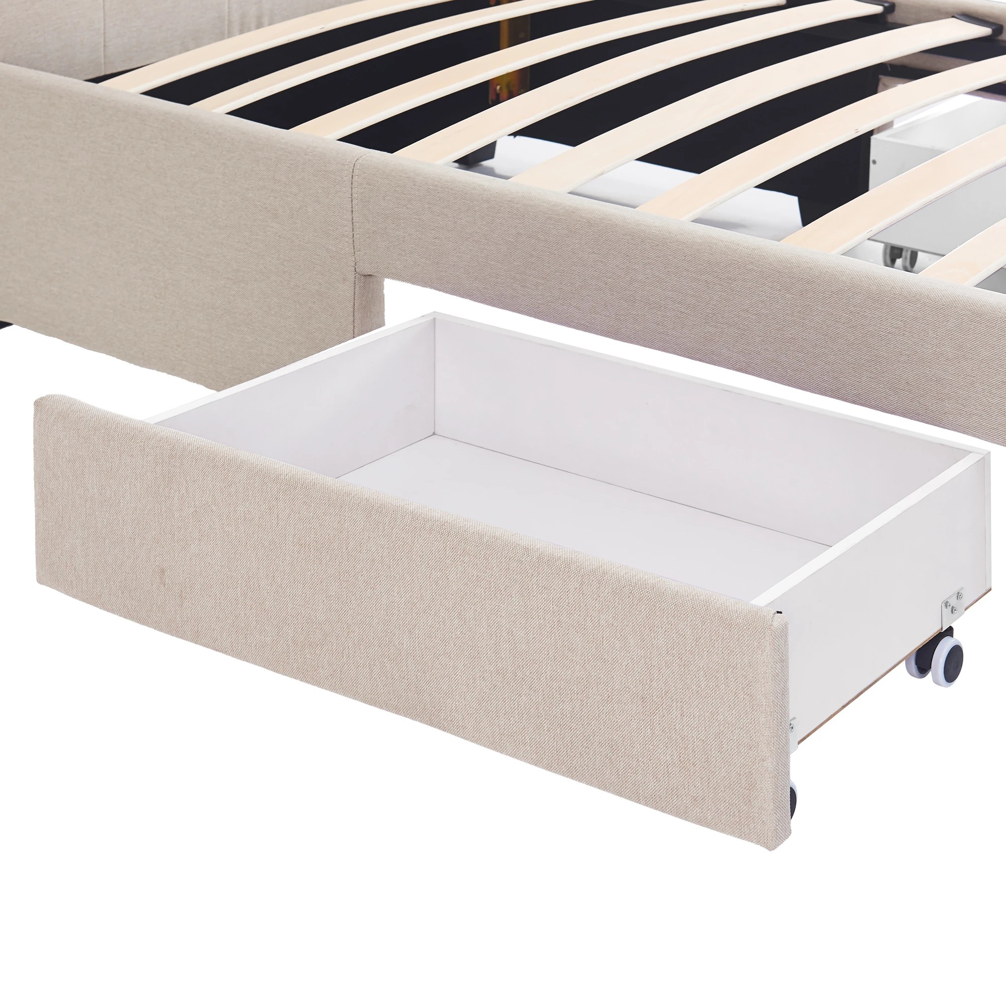 4 Levede Single Storage Bed Frame - Beige, 4 of 9