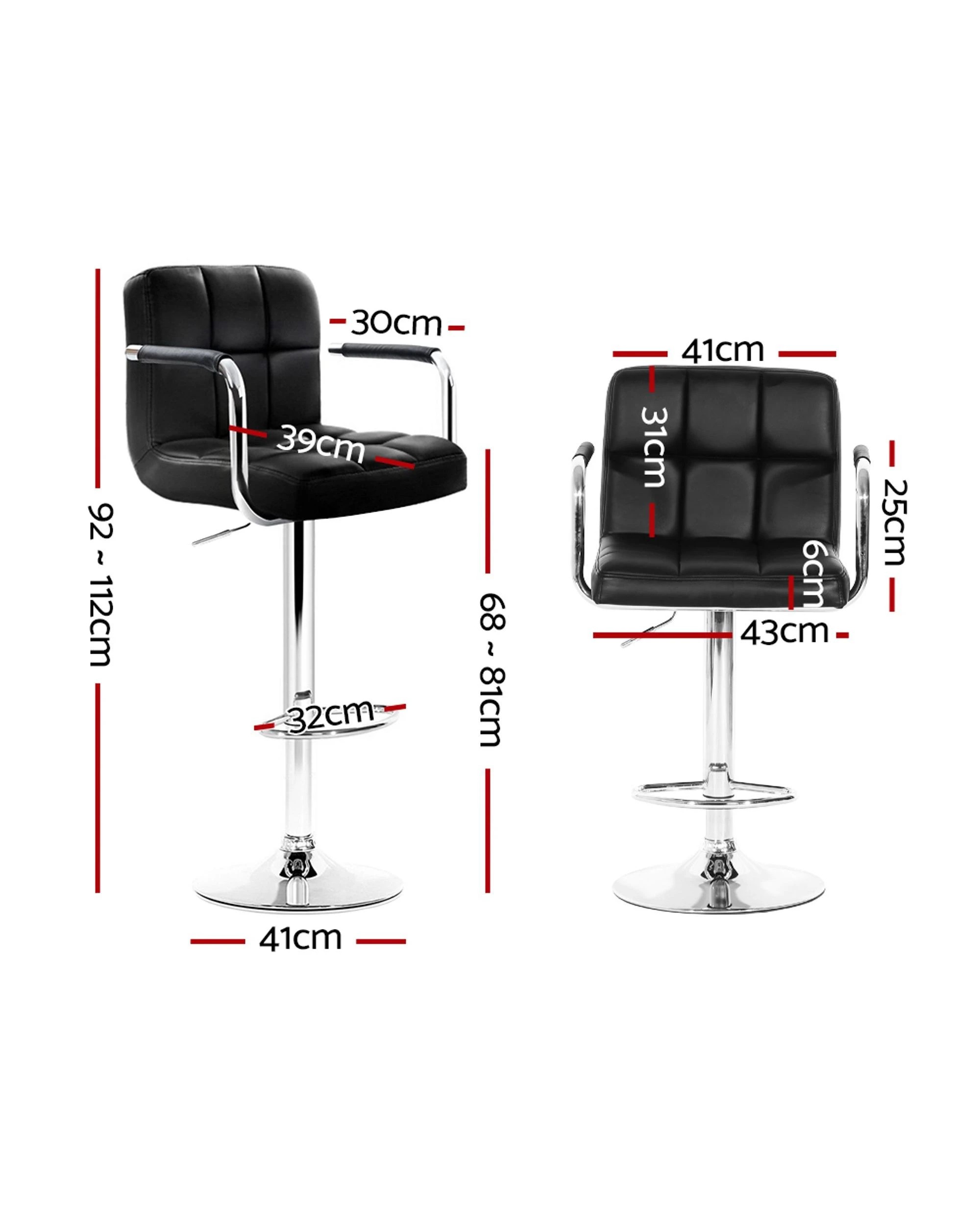 2 Artiss 2x Bar Stools Leather Gas Lift W/armrest
 - Black, 2 of 3