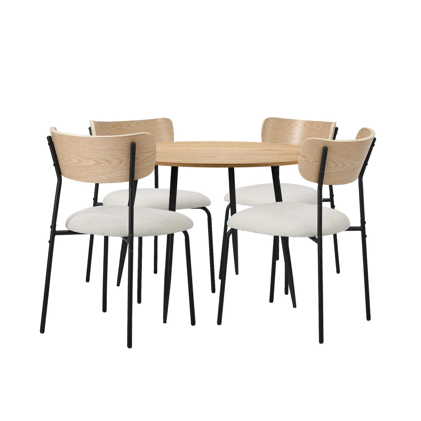7 Oikiture 1.1m Dining Table Set with Corduroy Chairs 4-Seater Kitchen Furniture - Natural, 7 of 9