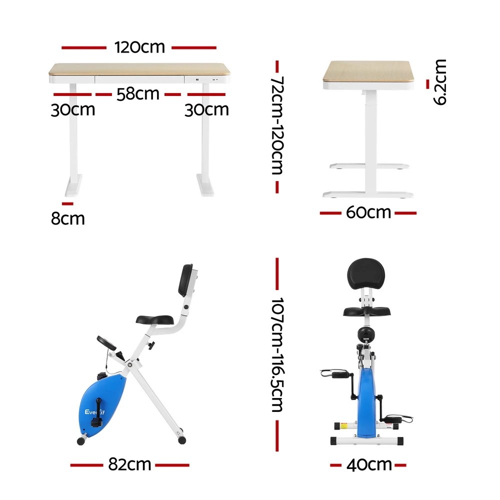 2 Artiss Under Desk Exercise Bike with 120cm Automatic Standing Desk Magnetic Resistance Oak - Multi, 2 of 7