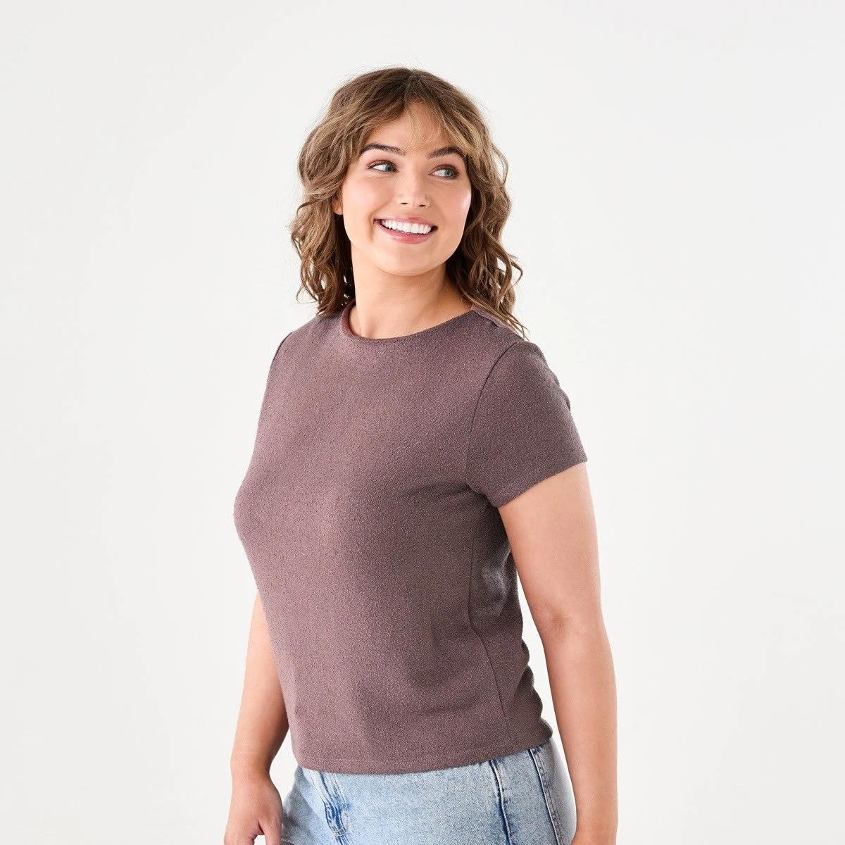 2 Short Sleeve Textured Top FAWN TAUPE, 2 of 5