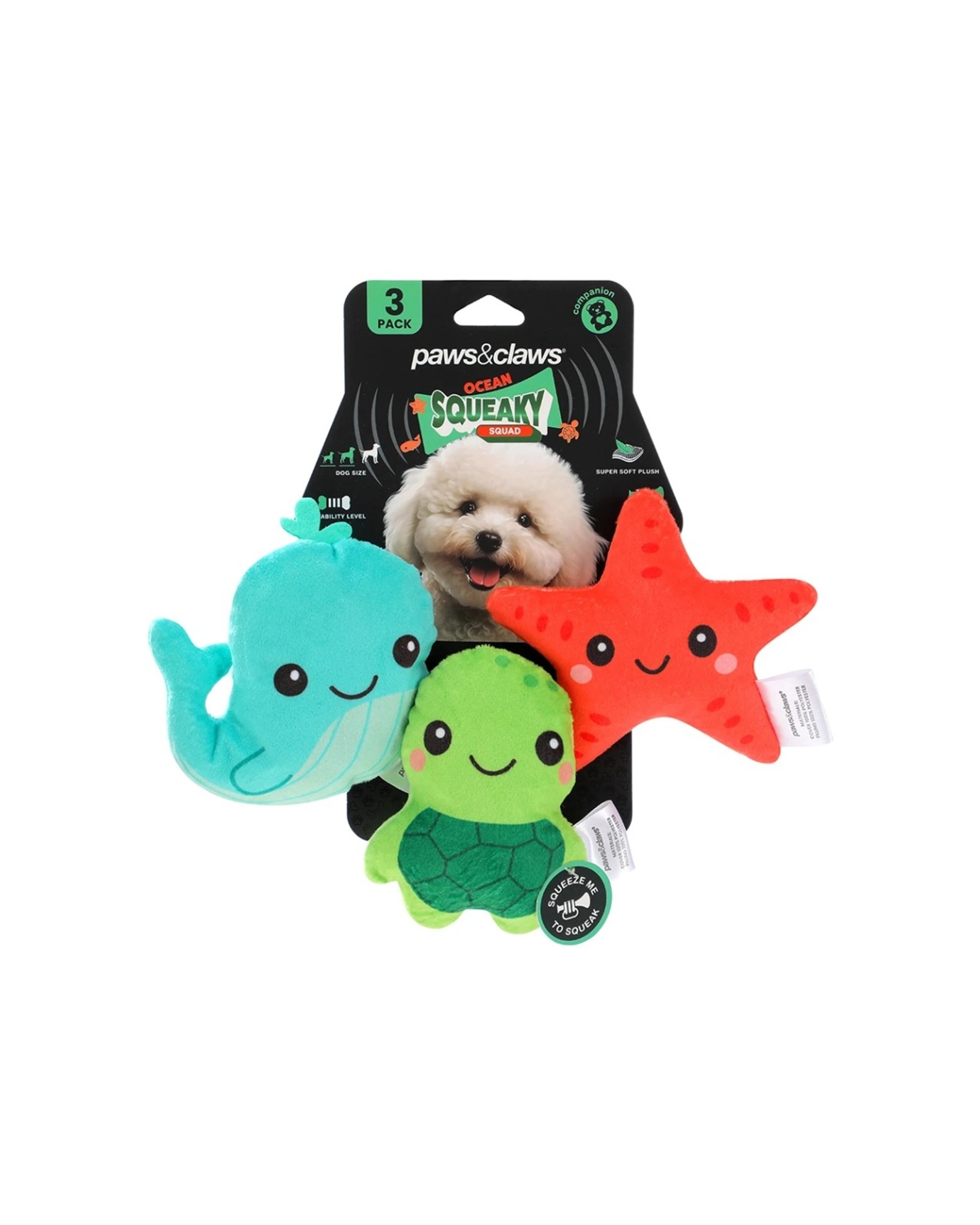 2 Paws & Claws 6x 3pc Squeaky Squad Mini Plush Pet Dog Toys - Assorted, 2 of 6