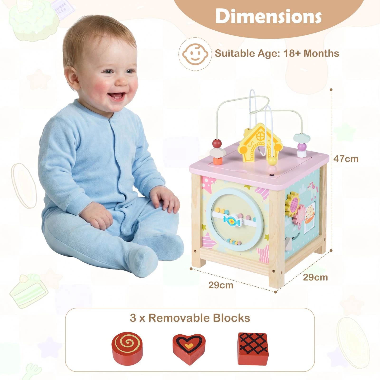 2 Costway Wood Activity Cube Montessori Sensory Toy Blocks, 2 of 3