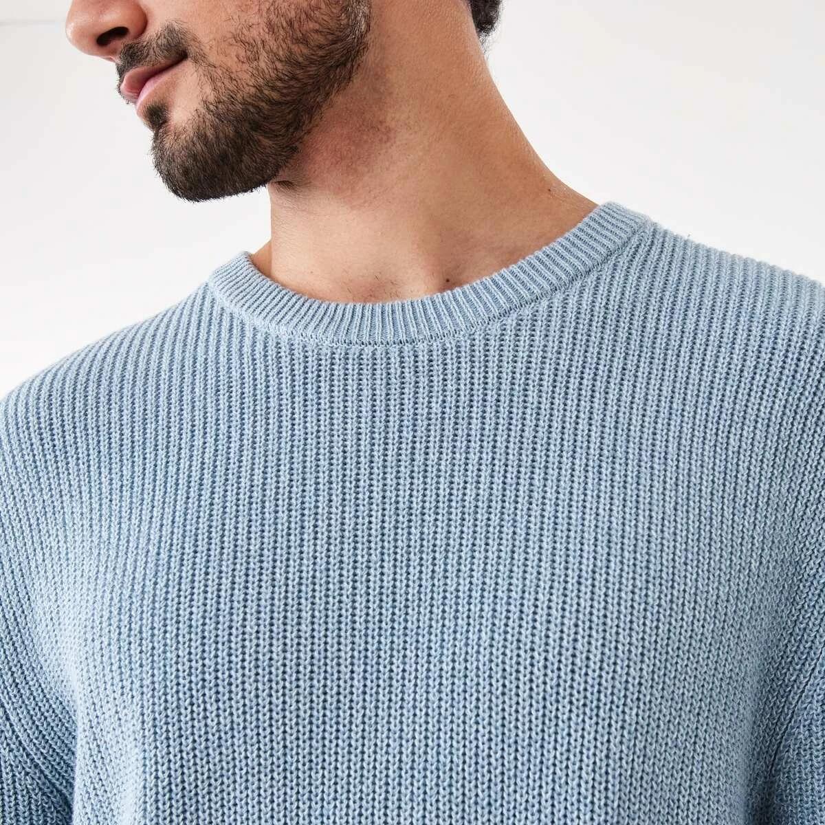 6 Textured Crew Knit Jumper Blu Ash, 6 of 7