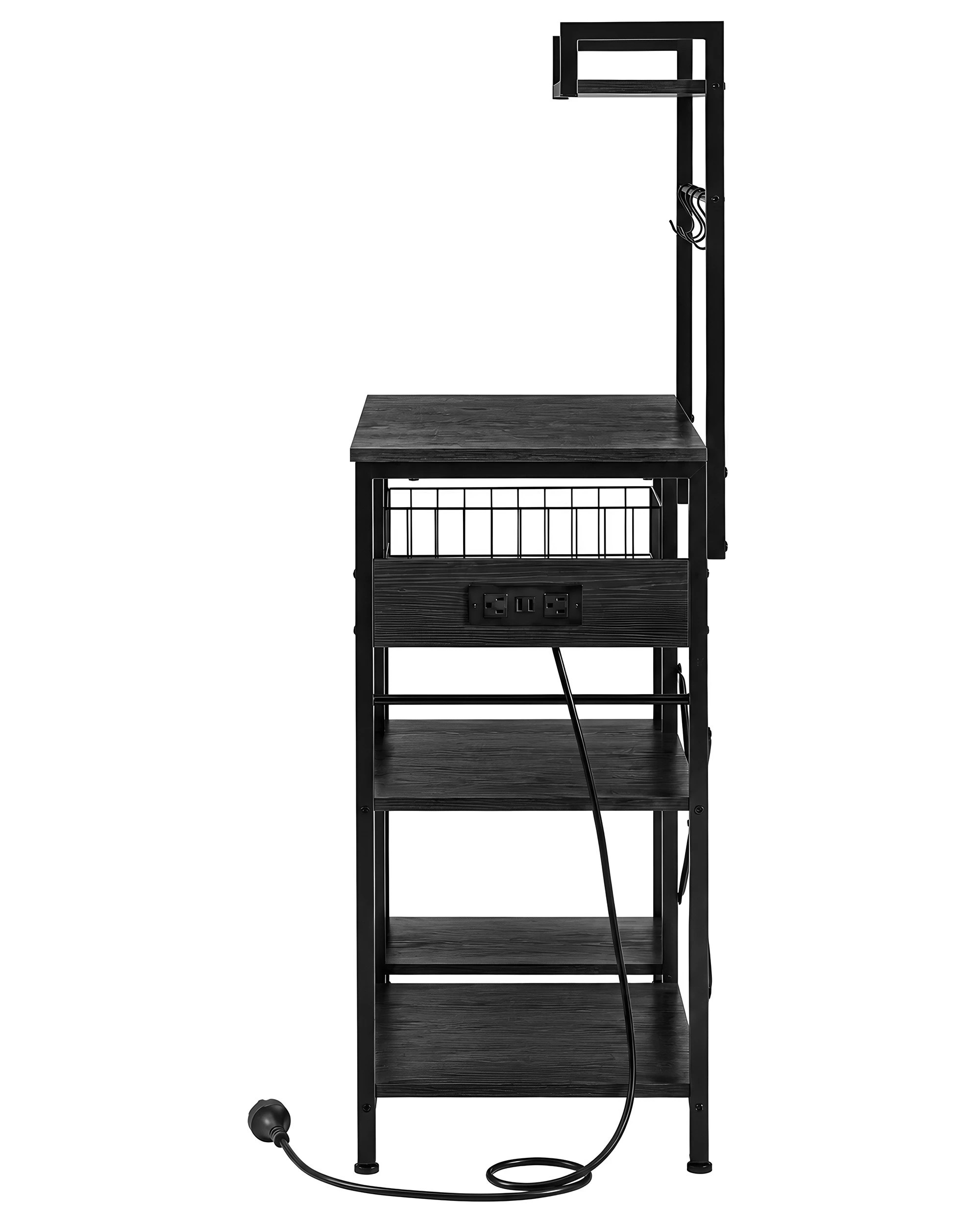 3 ZUNI Kitchen Bakers Rack Multi-Purpose Shelf Coffee Bar Table w/ Power outlets - Black, 3 of 10