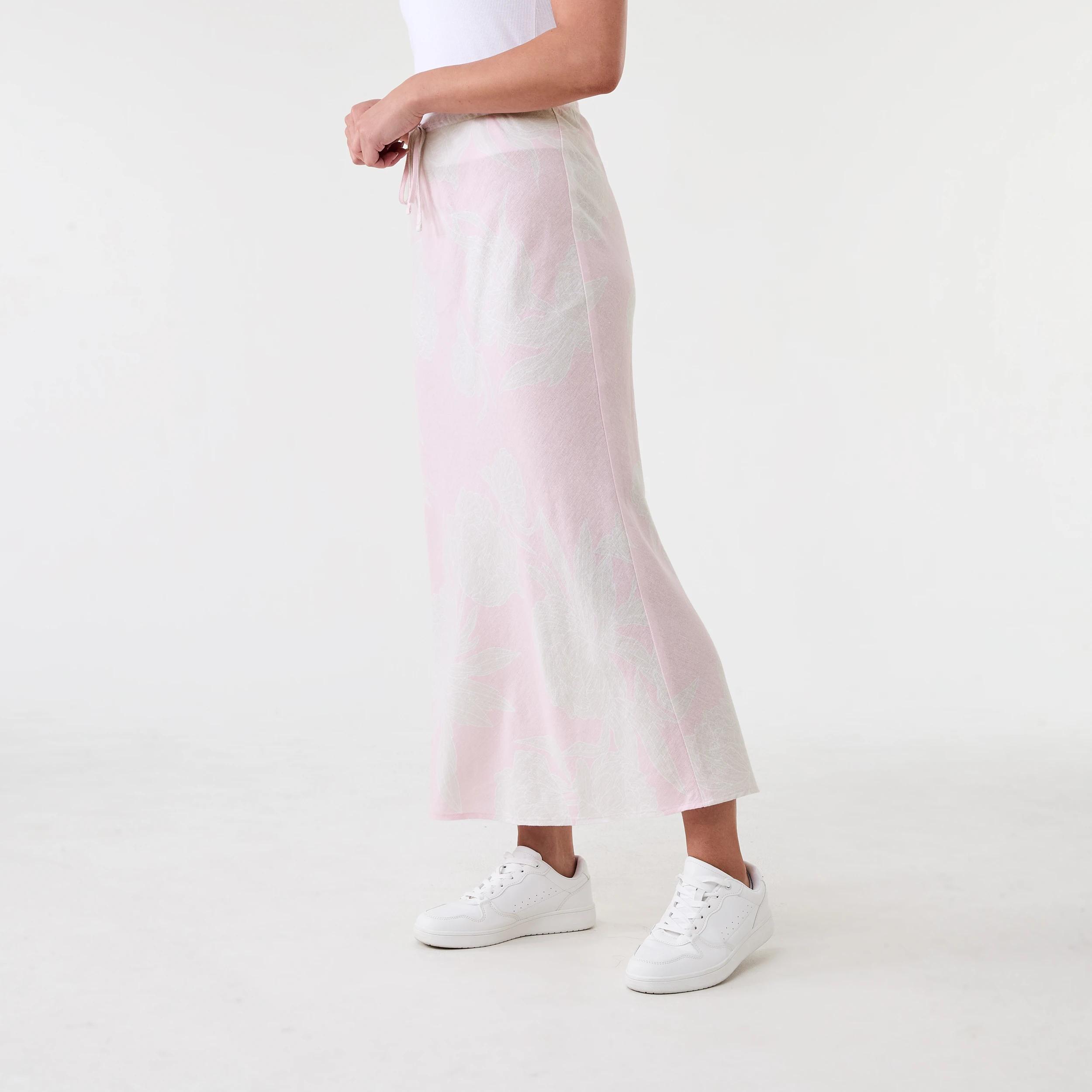 2 Linen Blend Tie Waist Maxi Skirt Pink Florl, 2 of 5