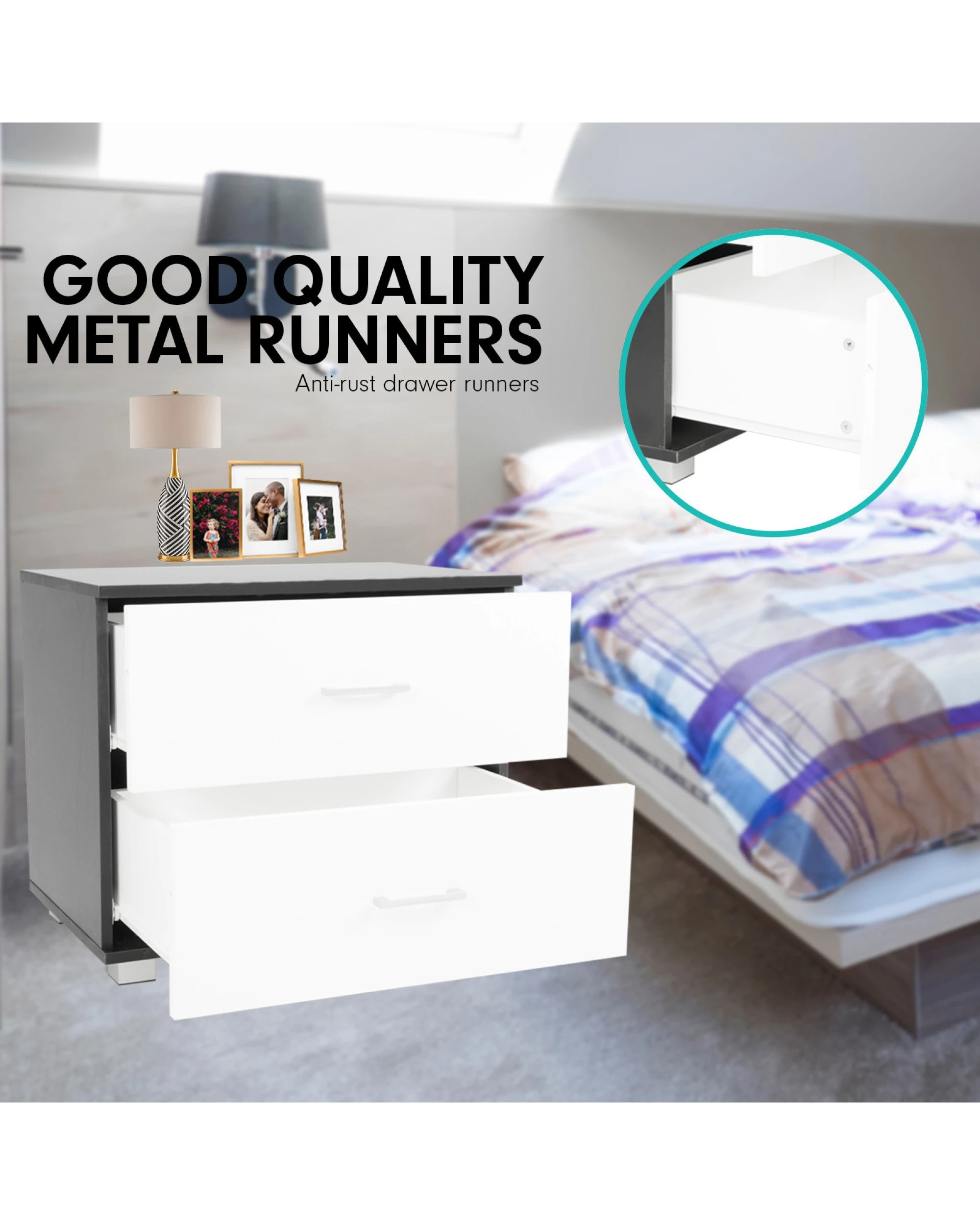 4 Bedside Table With Drawers Mdf - Black White, 4 of 6