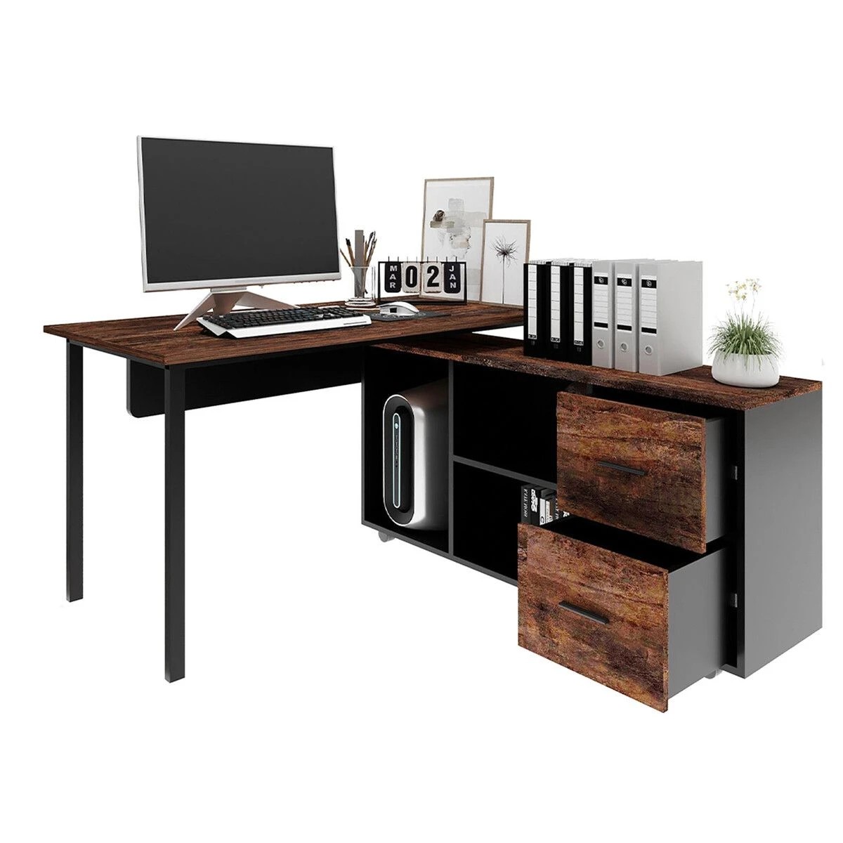 7 LUXSUITE Computer Office Desk Table Bookcase, 7 of 7