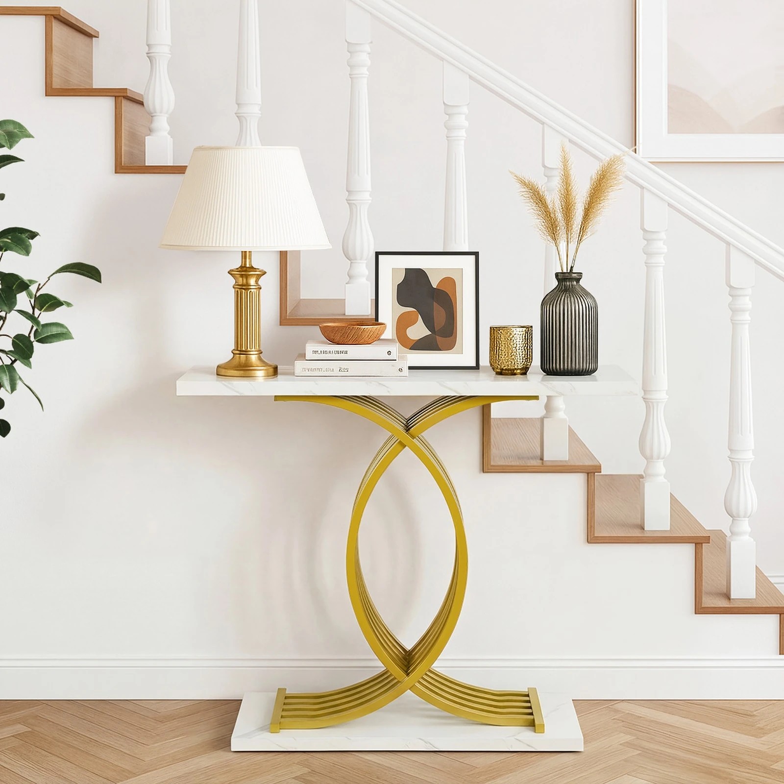 4 Oikiture Console Table Hallway Side Desk - Gold, 4 of 9