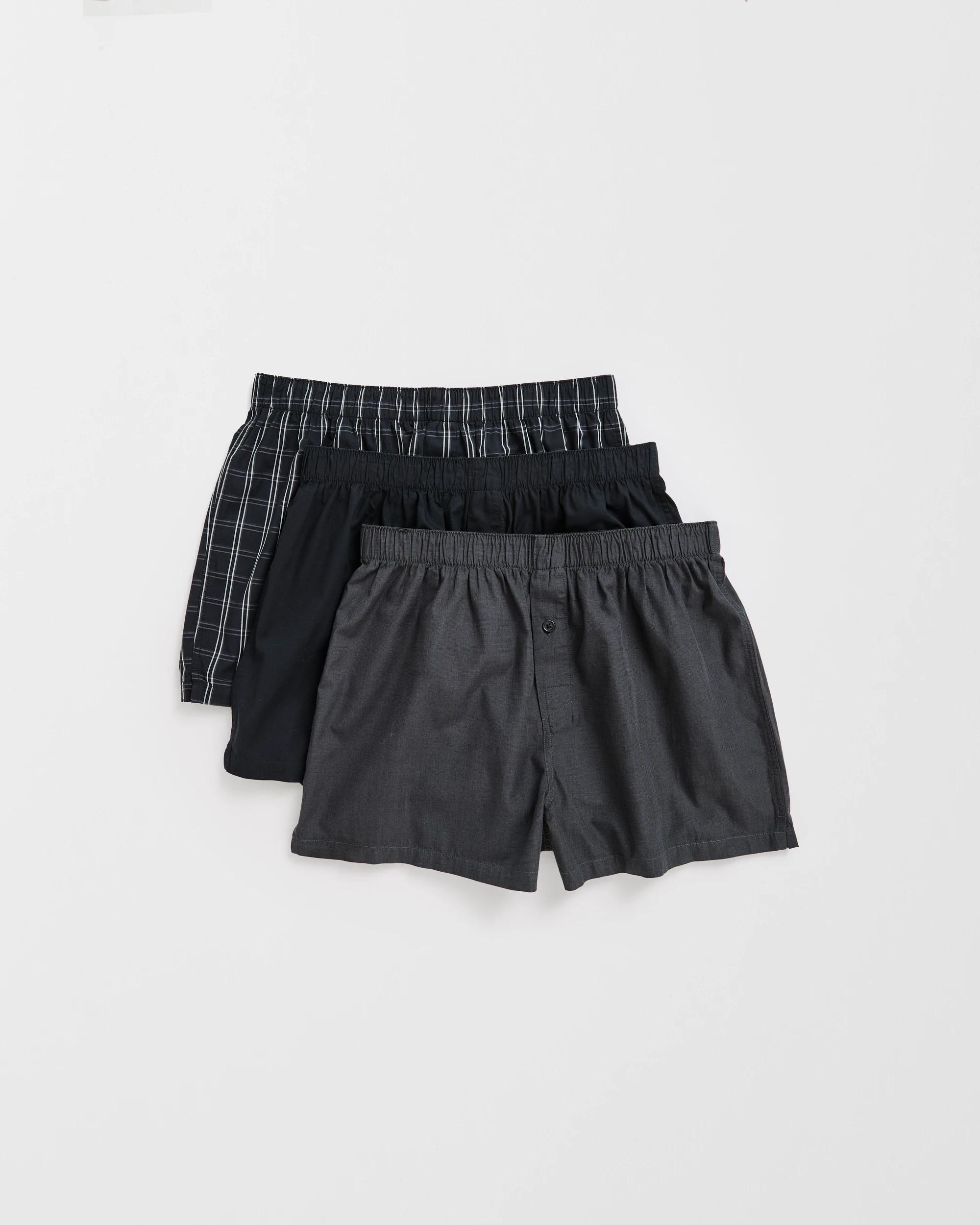 1 Maxx 3 Pack Woven Boxer Shorts BLACK CHECK, 1 of 4