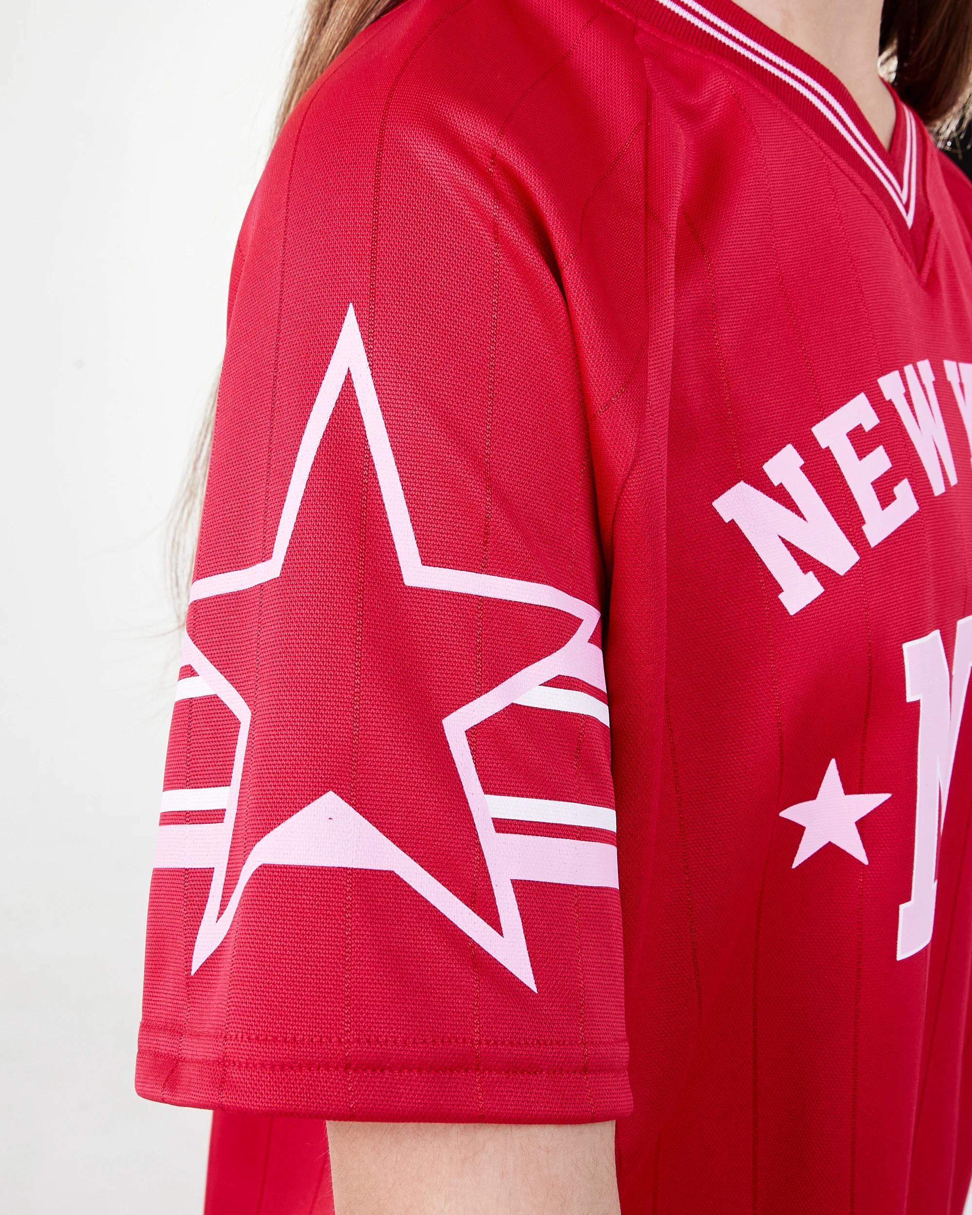 5 V-Neck Mesh Printed T-shirt Red Ny, 5 of 7