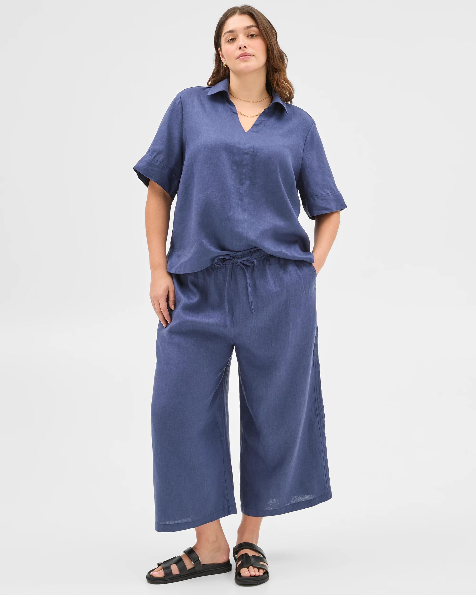 2 Target Plus Size European Linen Crop Wide Leg Pants INDIGO, 2 of 6