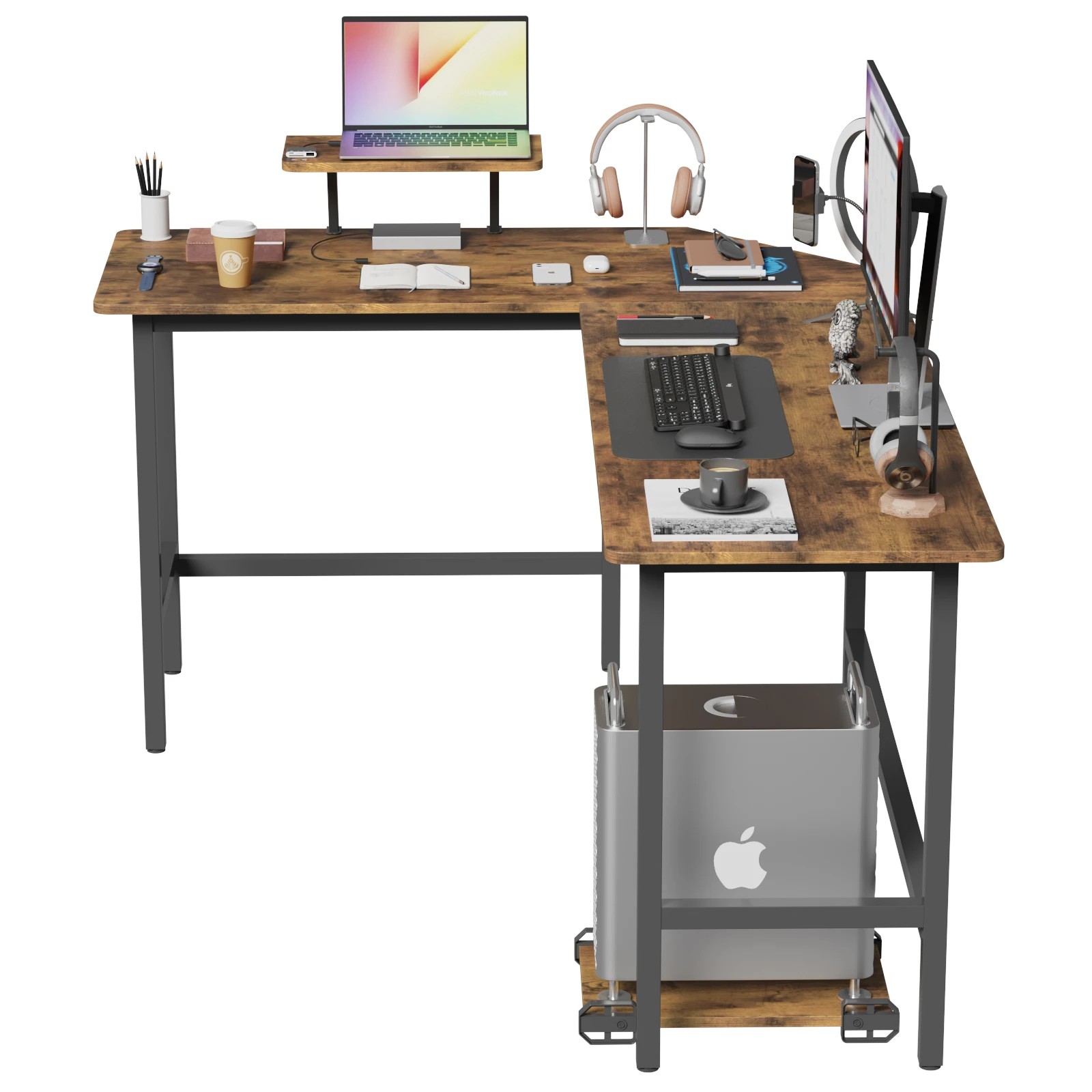 4 Advwin L-shaped Corner Desk With Laptop Stand Workstation Home Work Computer Desk Office Table - Brown, 4 of 9