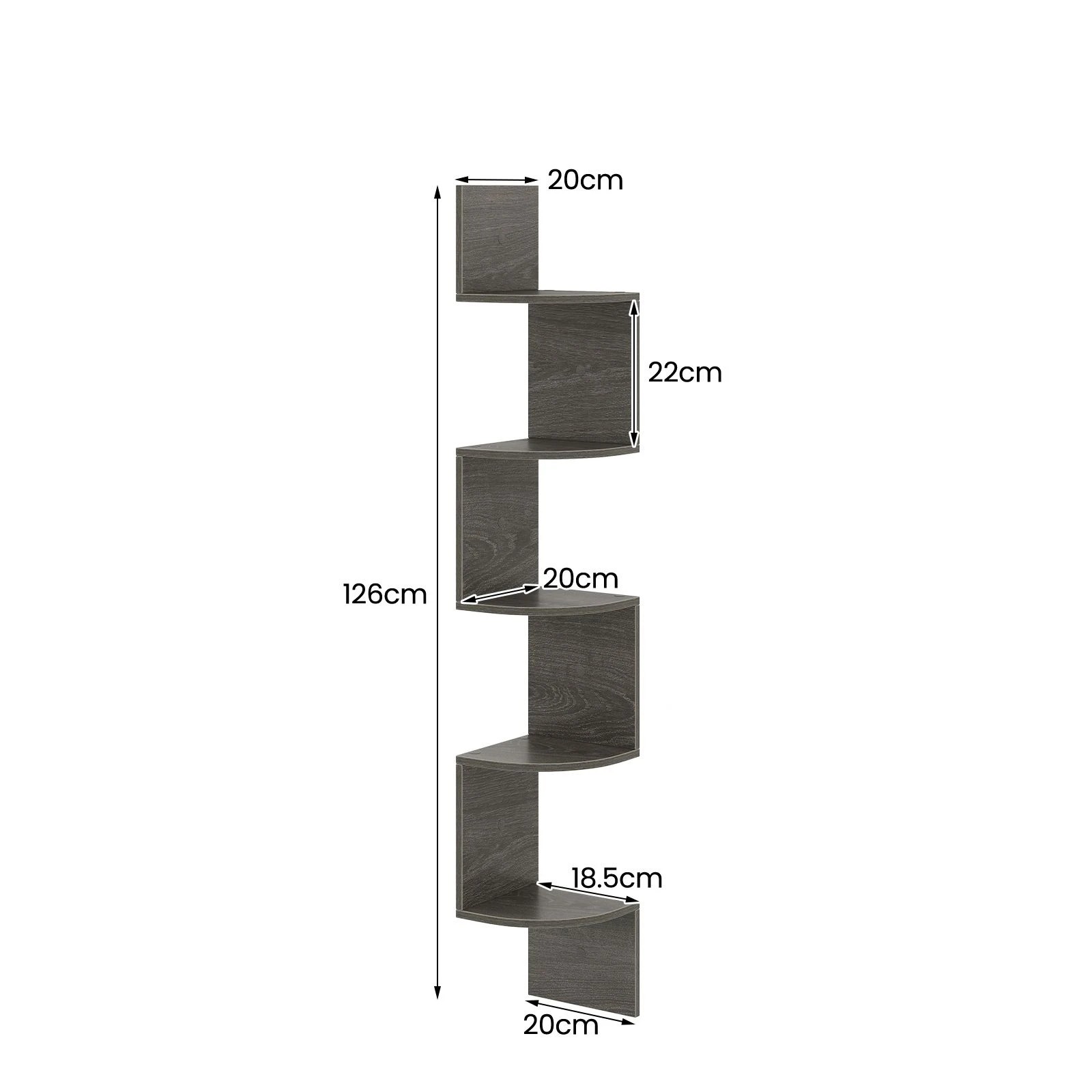 4 Costway 5-Tier Corner Shelf Floating Bookshelf Wall Mounted Storage Rack Home Office - Grey, 4 of 5