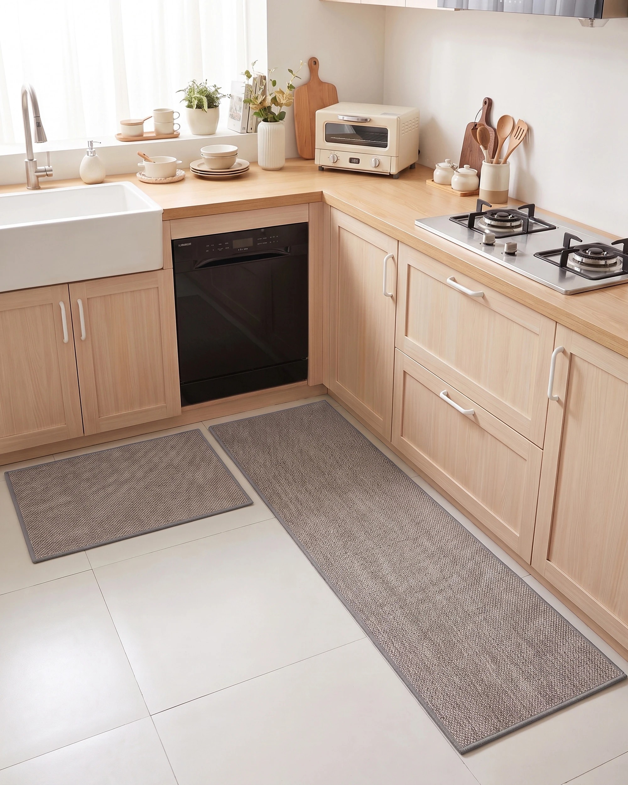 6 ZUNI 2PCS Washable Absorbent Kitchen Mats Non Slip Anti Fatigue for Kitchen Floor Grey, 6 of 7
