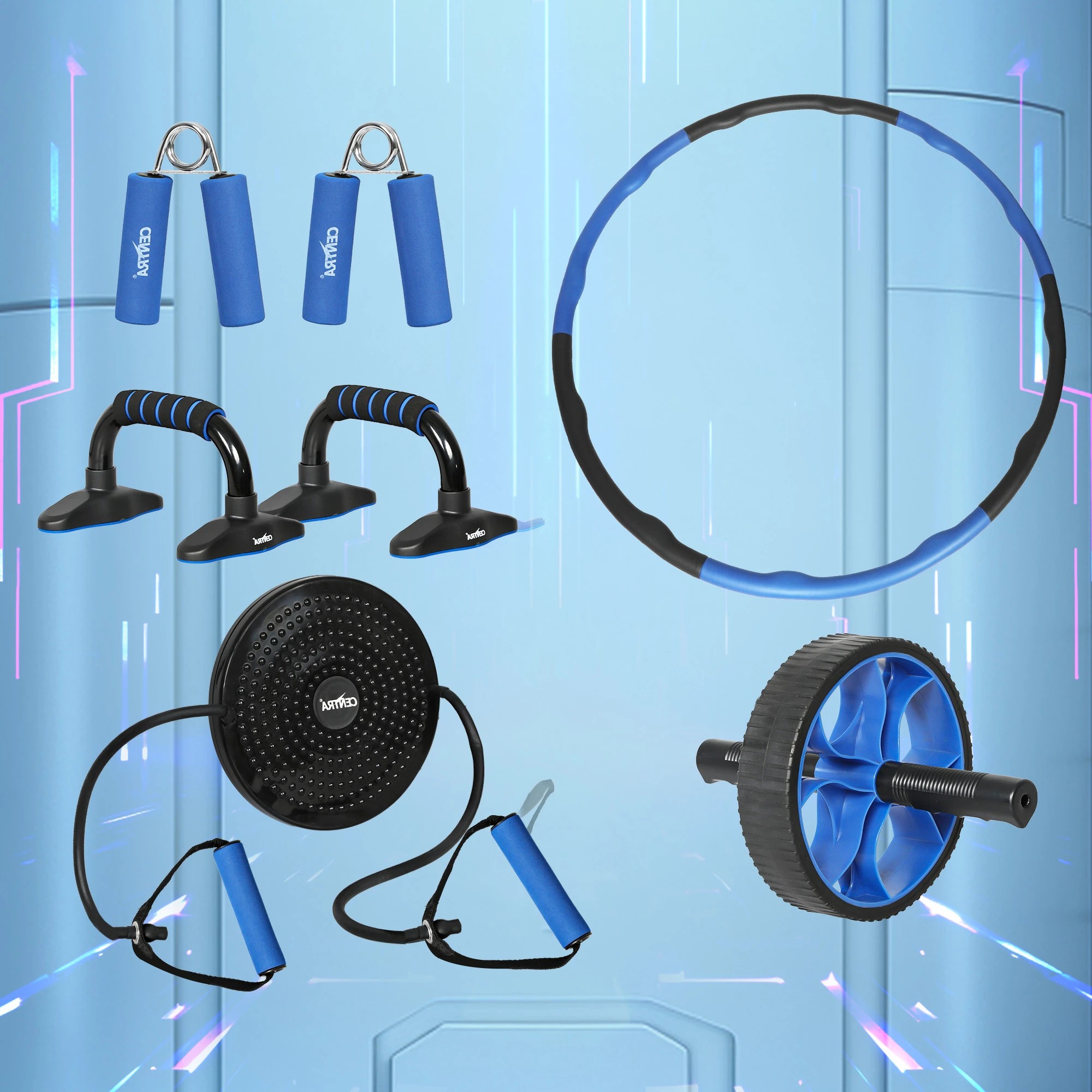 8 Centra Exercise Roller Wheels Set Hula Hoop Push Up Bars Hand Grip Strengthener, 8 of 9