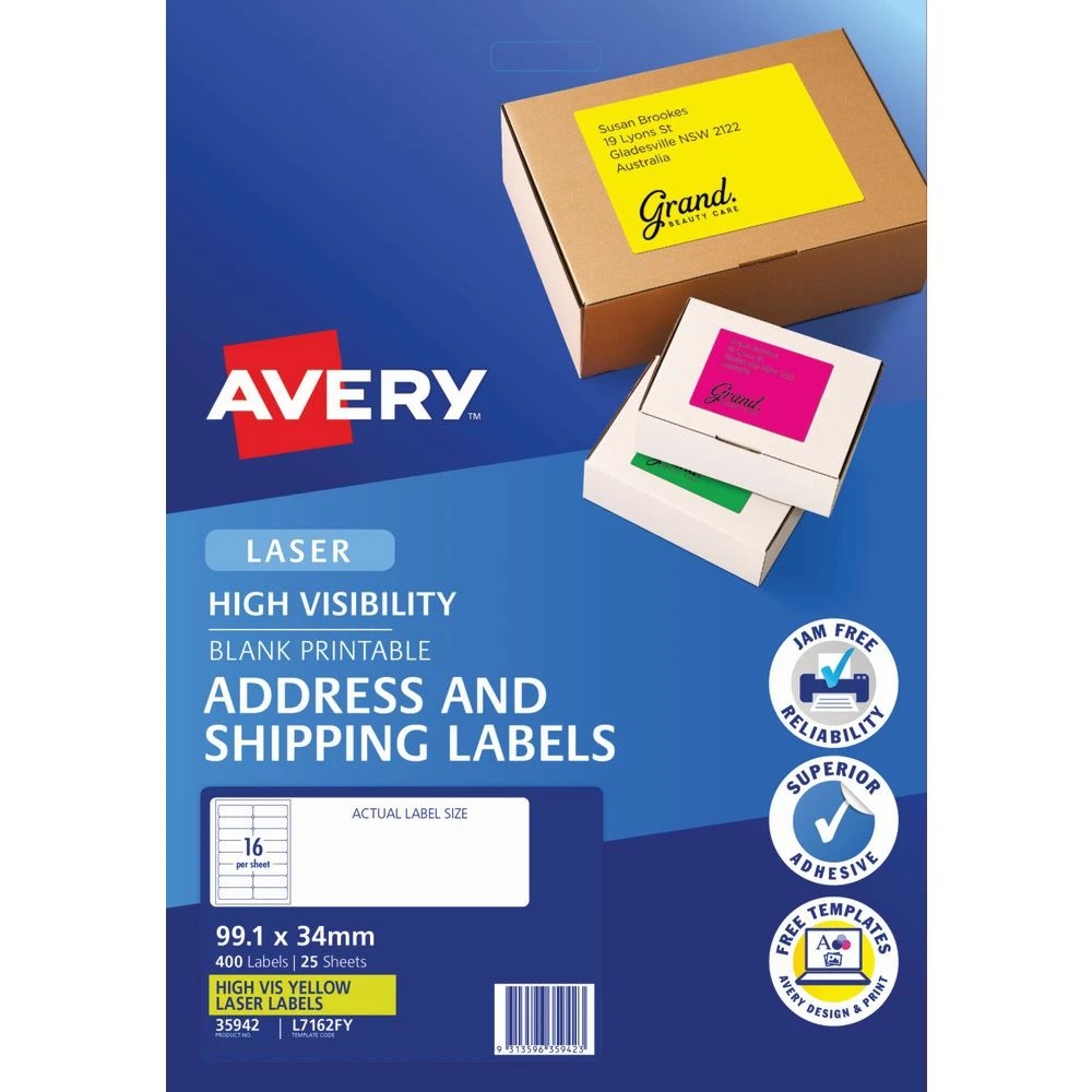 2 Avery 16UP Laser Signalling Labels Fluoro Yellow 25 Sheets, 2 of 3