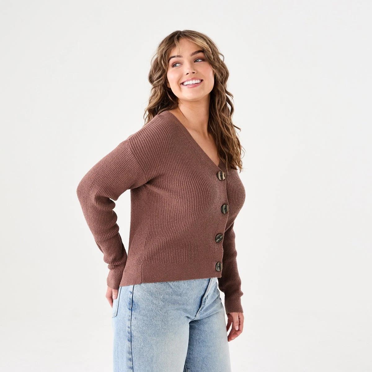 2 Textured V-Neck Cardigan FAWN TAUPE, 2 of 6