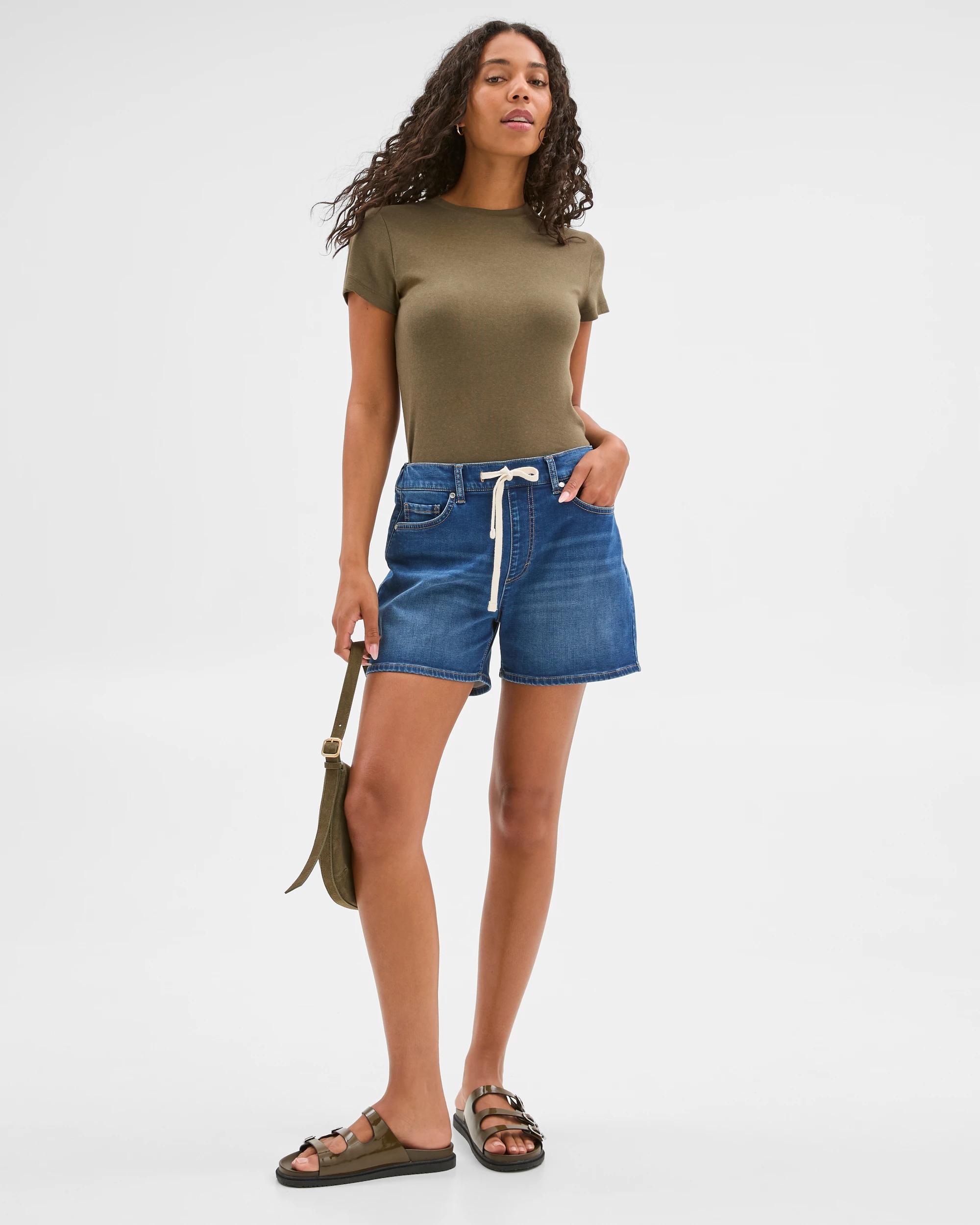 1 Target Tie Waist Knit Denim Shorts MEDITERRANEAN BLUE, 1 of 5