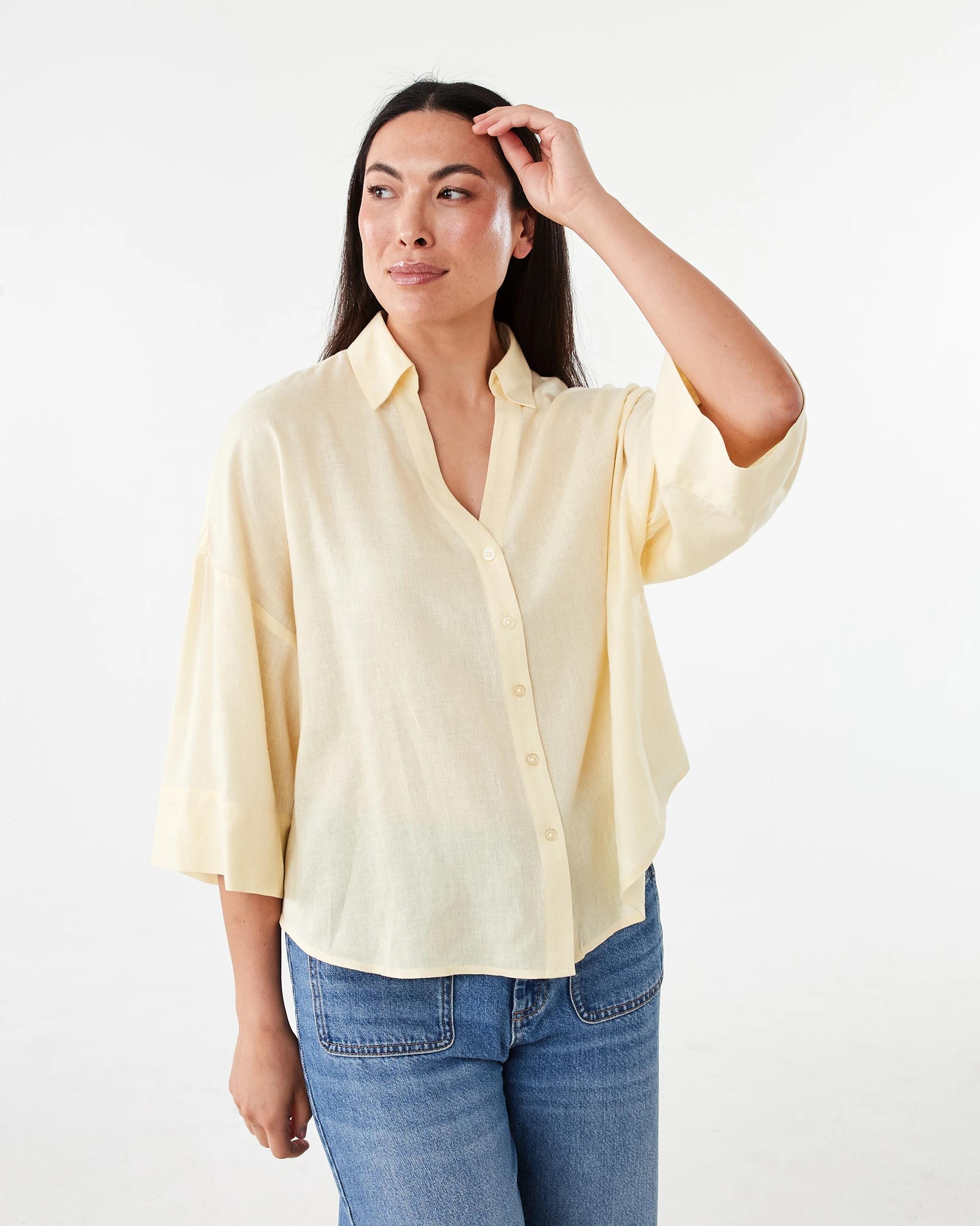 1 Long Sleeve V-Neck Dolman Shirt Fln Yellow, 1 of 8