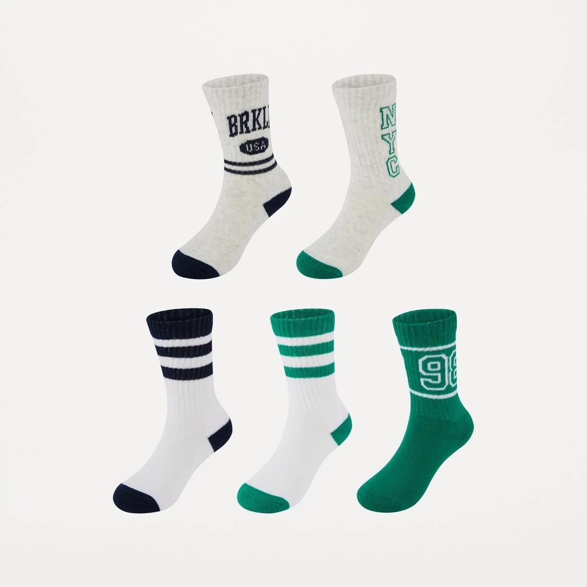 1 5 Pack Crew Socks GREEN VARSITY, 1 of 3