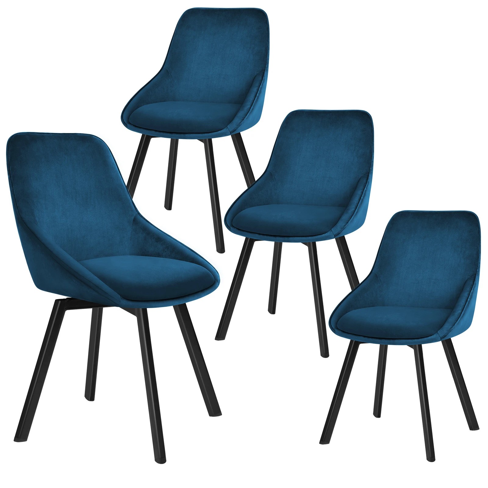 1 Alfordson 4x Dining Chairs Accent Kitchen Swivel Lounge Padded Seat Velvet - Blue, 1 of 8
