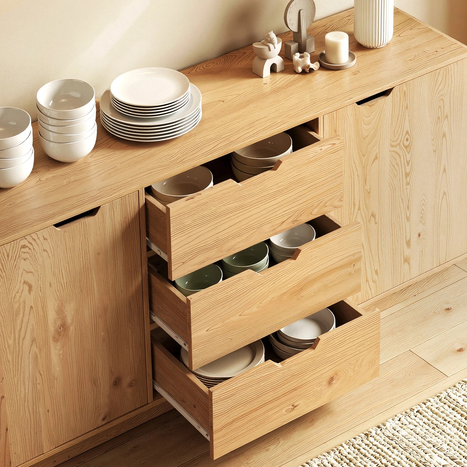 5 Artiss Buffet Sideboard Cabinet Storage Kitchen Cupboard Drawers Round Edge - Natural, 5 of 10