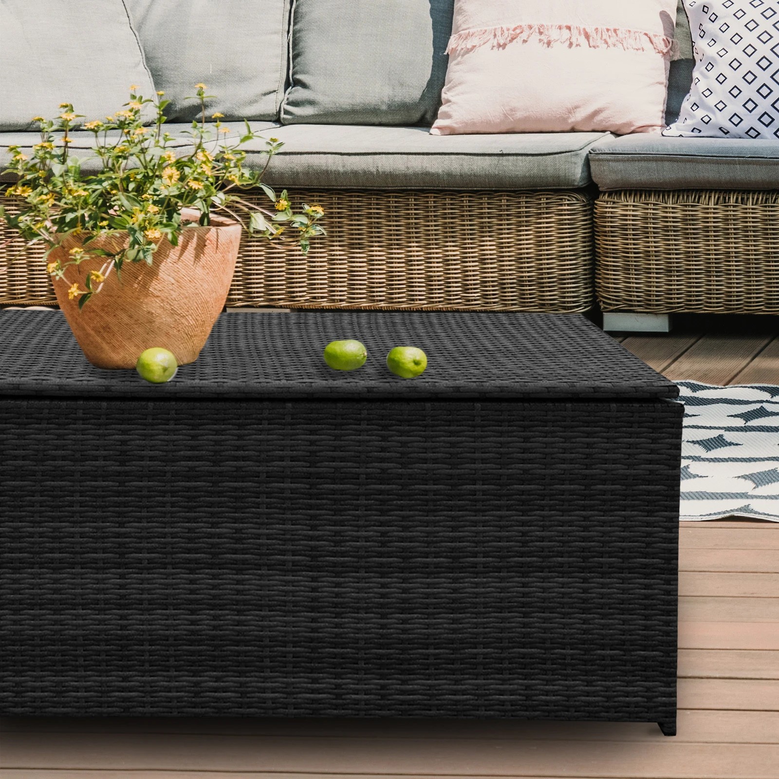 3 Arcadia Furniture Outdoor Rattan Storage Box Garden Toy Tools Shed UV Resistant - Black - Black, 3 of 9