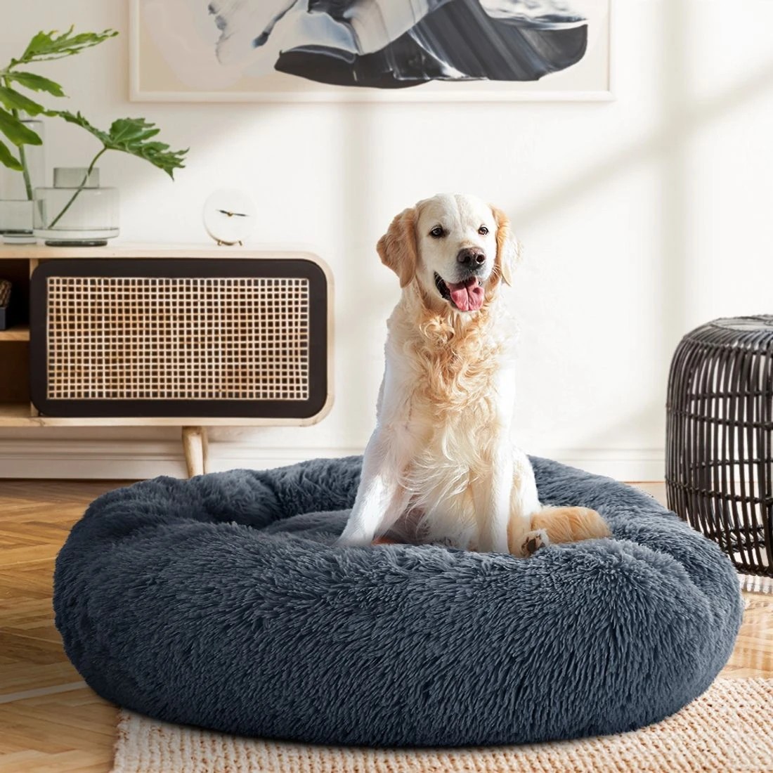 3 i.Pet Pet Bed Dog Cat 90cm Large Calming Soft Plush Bed - Grey, 3 of 5
