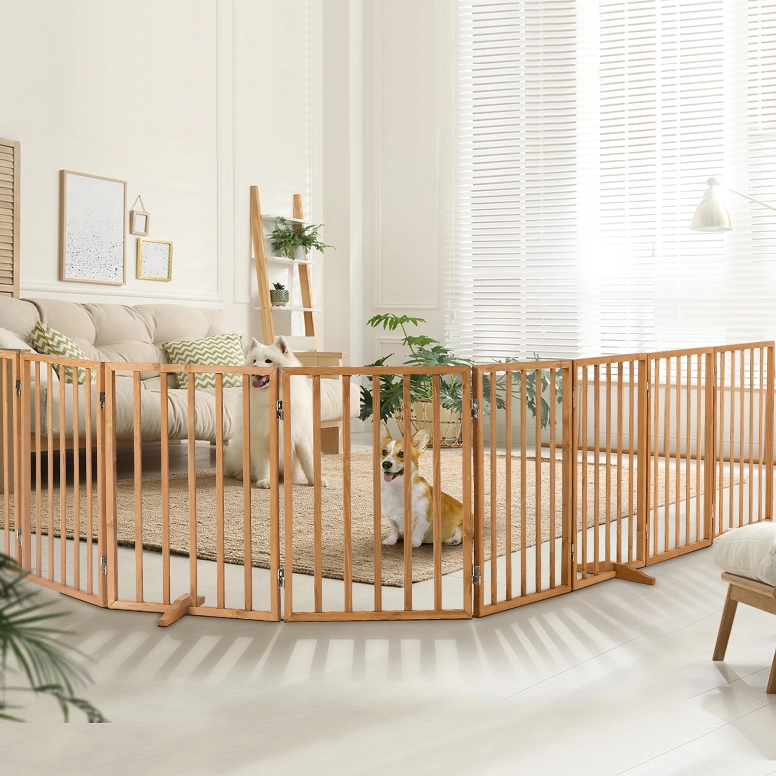 4 Alopet Wooden Pet Gate Dog Fence Playpen Safety Stair Barrier 8 Panels - Natural, 4 of 10
