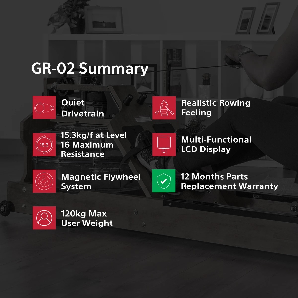 3 LSG Fitness GR-02 Magnetic Rowing Machine - Black, 3 of 8