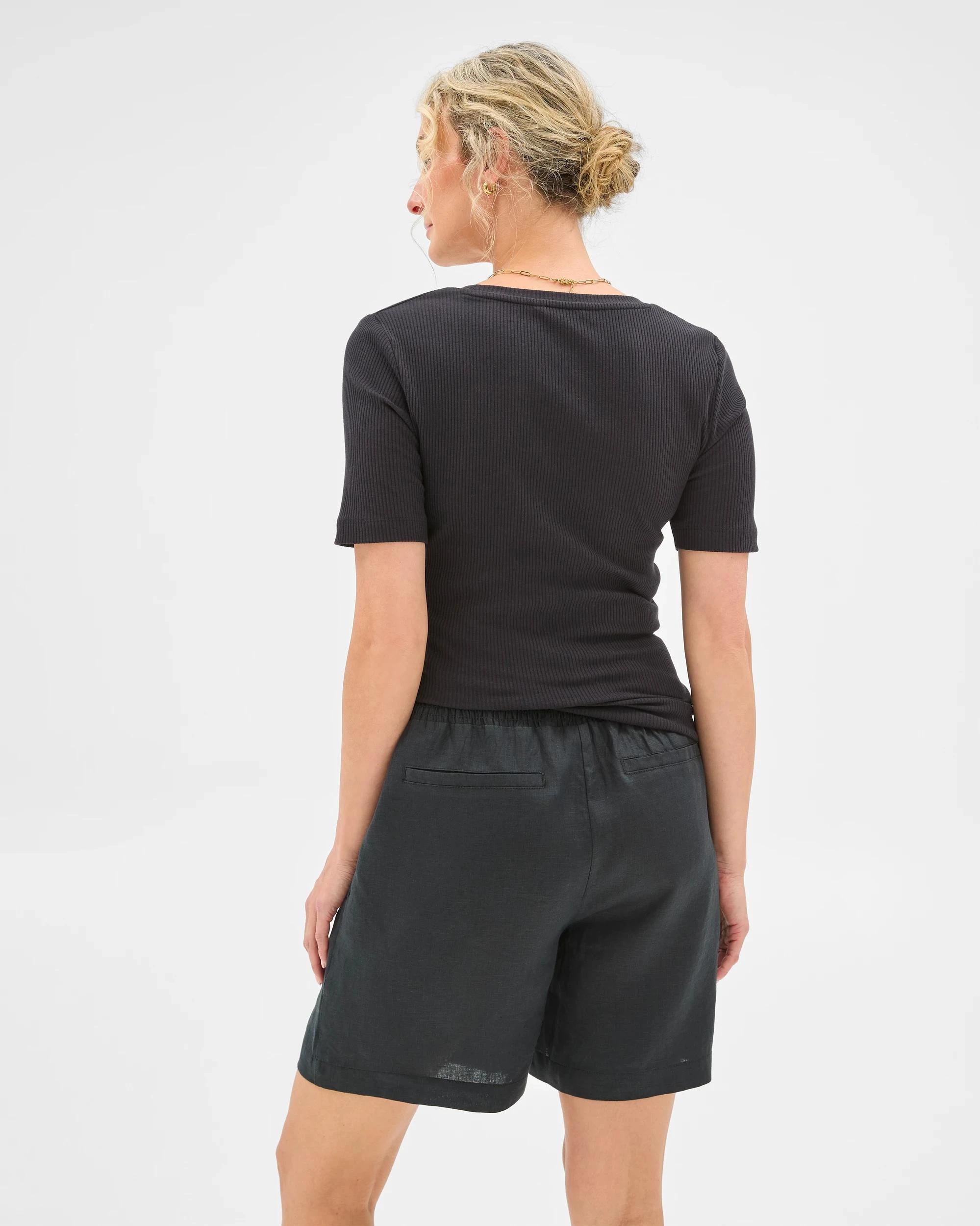 6 Target Maternity European Linen Shirred Shorts BLACK, 6 of 6