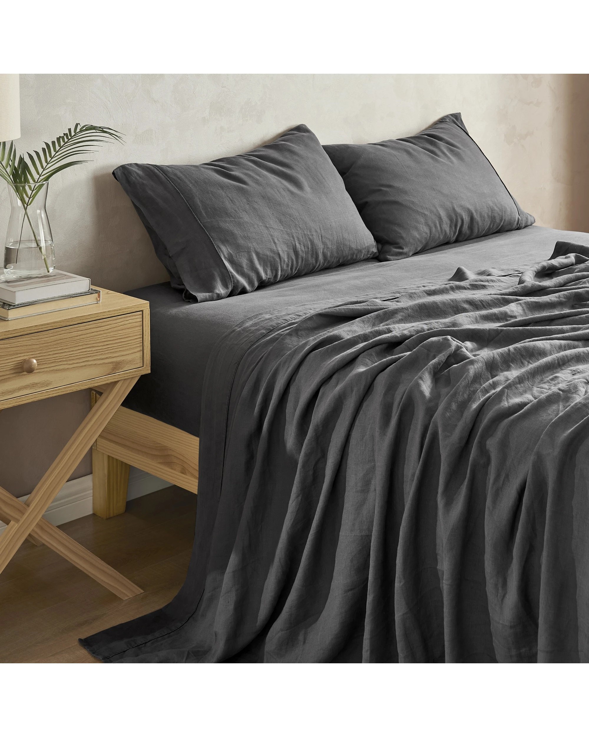 2 Natural Home 100% European Flax Linen Sheet Set - Super King Bed - Charcoal, 2 of 8