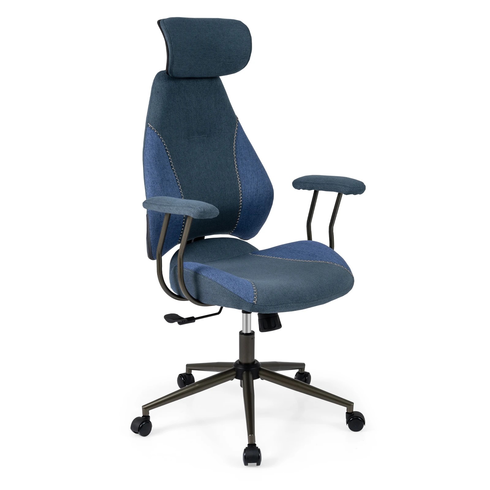 1 Costway Ergonomic Office Chair Flax Fabric Computer Desk Chair Armchair w/Headrest & Backrest - Blue, 1 of 3