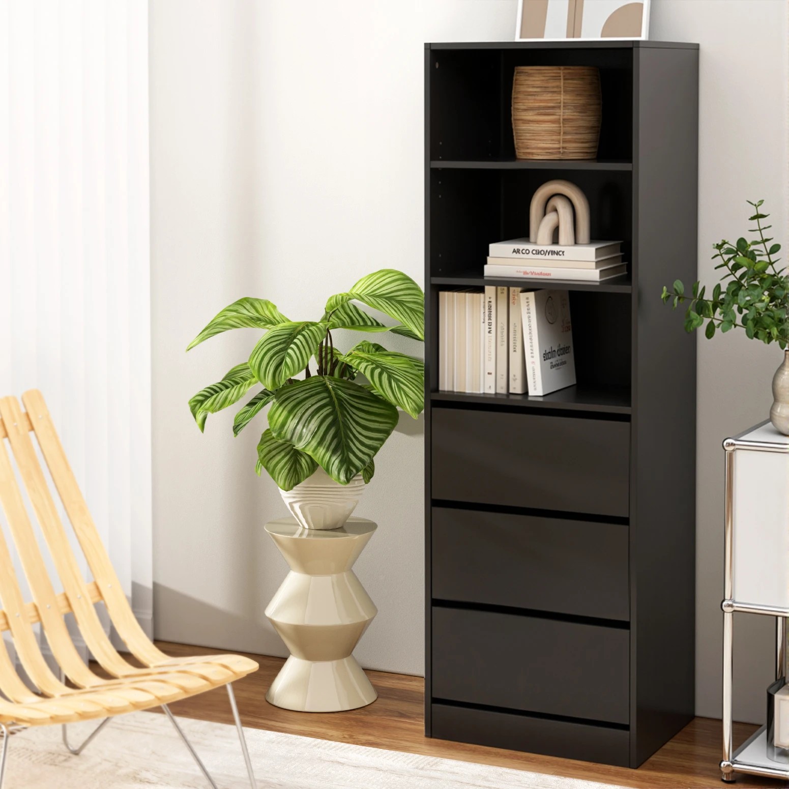 8 Artiss 3 Chest of Drawers Tallboy Cabinet - Black, 8 of 9