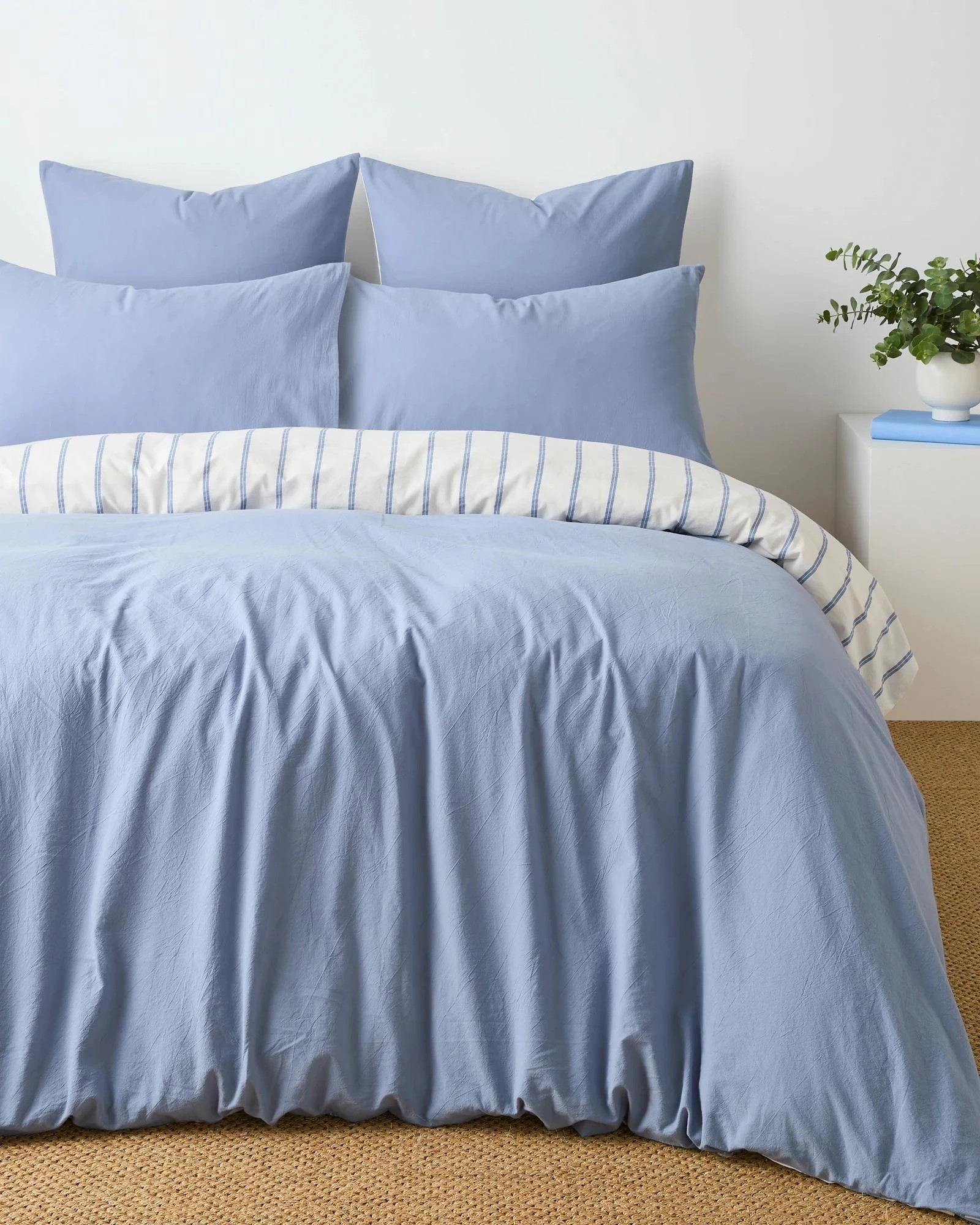 1 Arlo Stonewash Stripe Quilt Cover Set - Super King Bed - Blue, 1 of 8