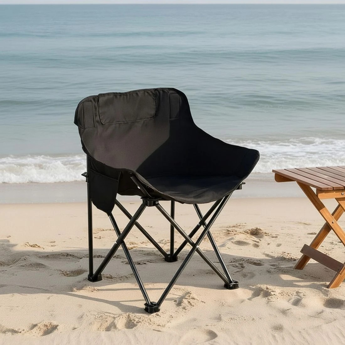6 Weisshorn Folding Camping Moon Chair Portable Seat Weight Capacity 120KG - Black, 6 of 7