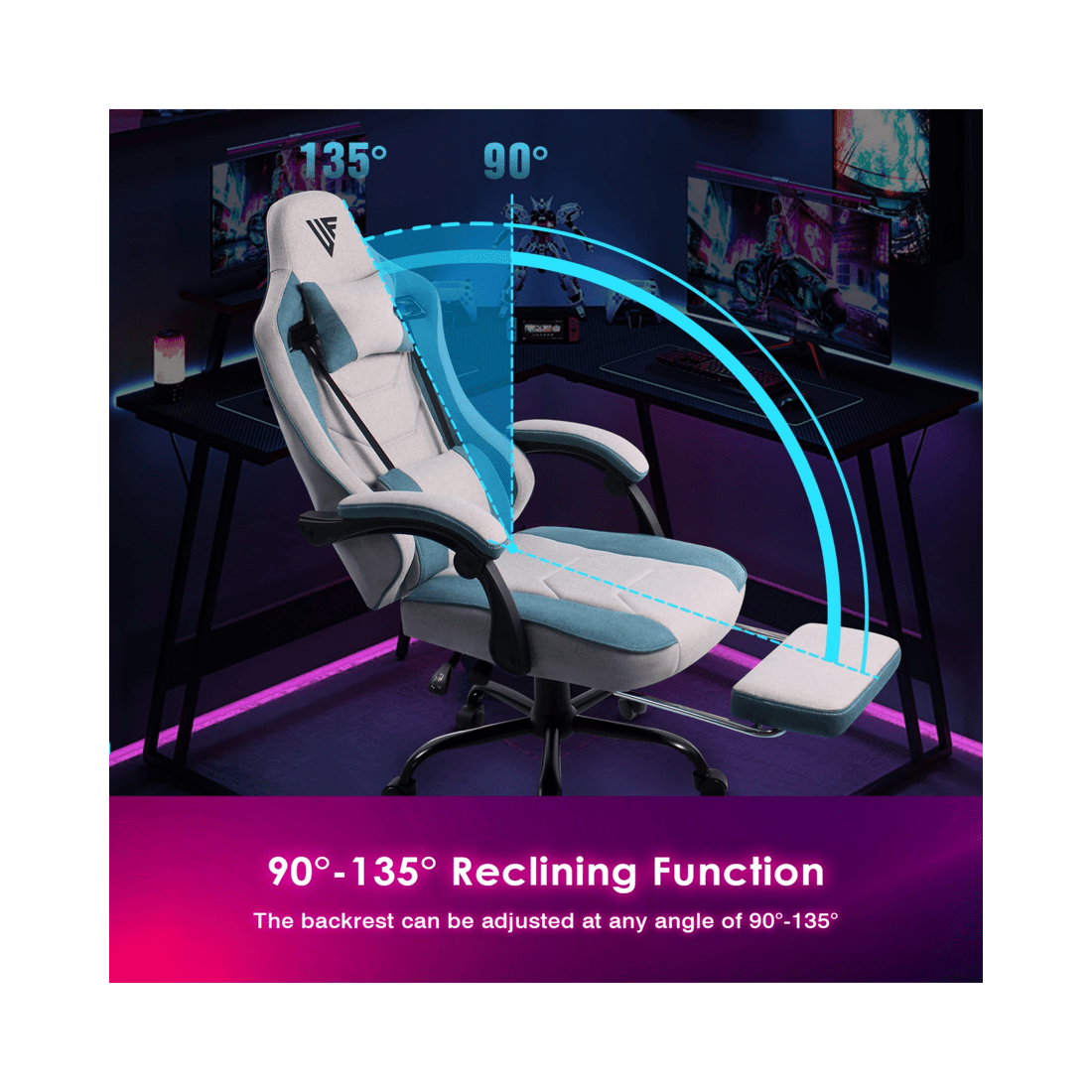 4 Advwin Gaming Chair With Footrest Linen Fabric Ergonomic Office Chair
 - Grey, 4 of 9