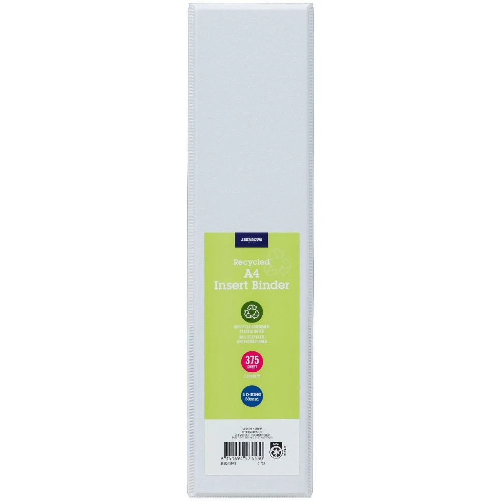 2 J.Burrows Insert Binder A4 3 D-Ring 50mm White, 2 of 6