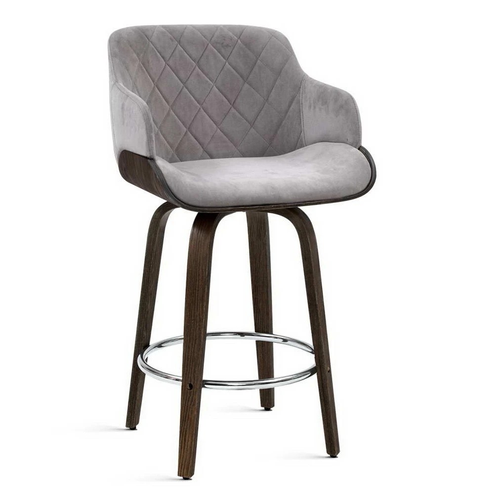 1 Artiss Bar Stools Swivel Velvet Padded - Grey, 1 of 8