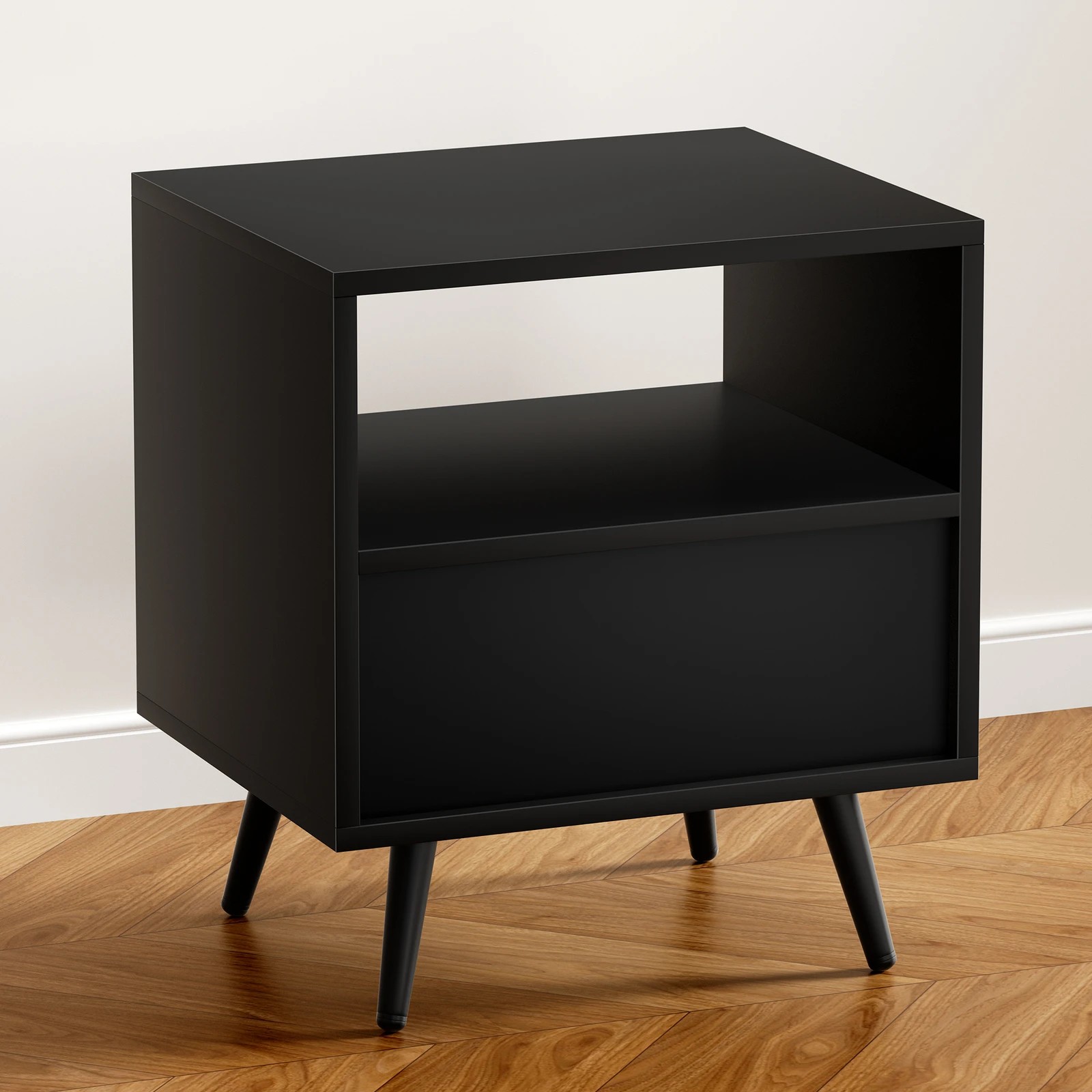 3 Alfordson Bedside Table 1 Drawer Side Storage Shelf Nightstand - Black, 3 of 10