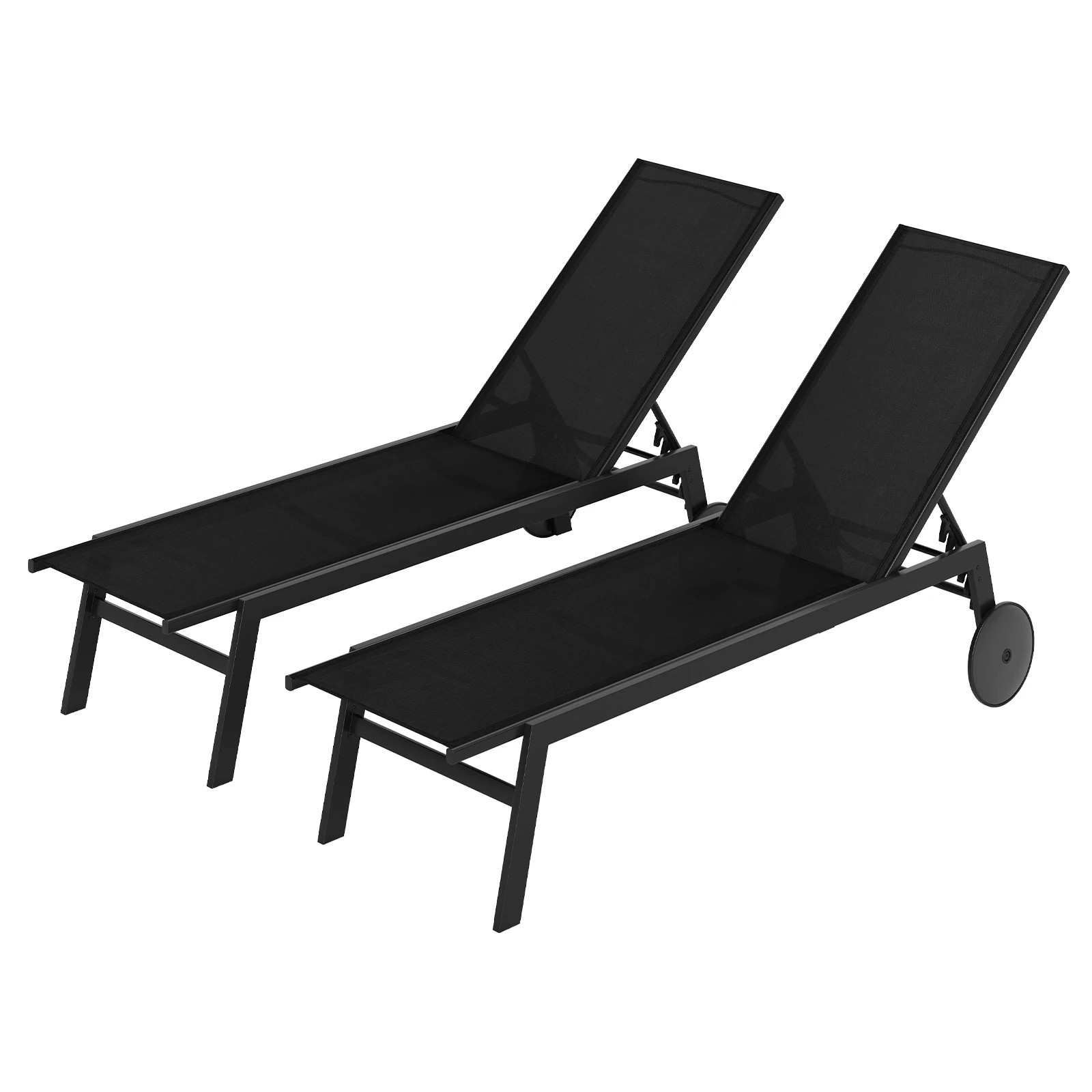 1 Costway 2x Patio Chaise Lounge Chair Outdoor Sun Lounger Bed w/wheels - Black, 1 of 3