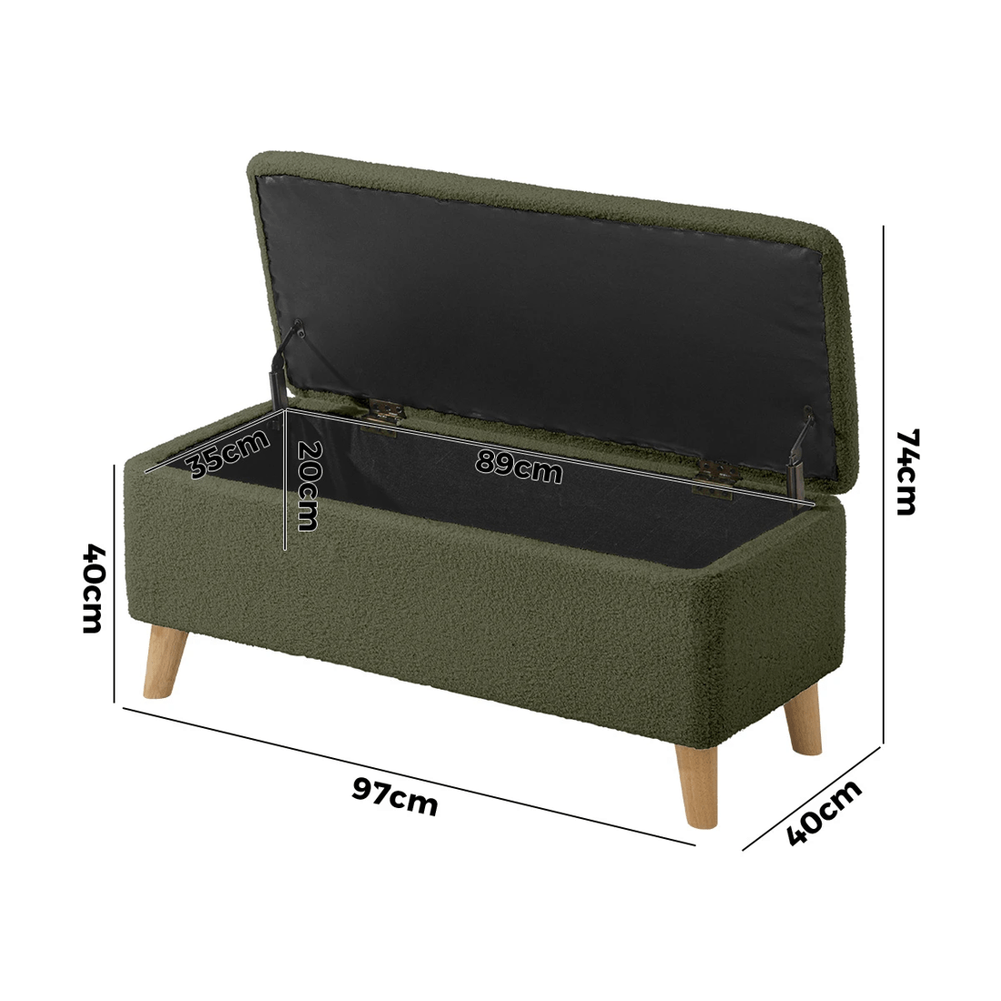 6 Oikiture Storage Ottoman Box Chest Sherpa - Green, 6 of 10