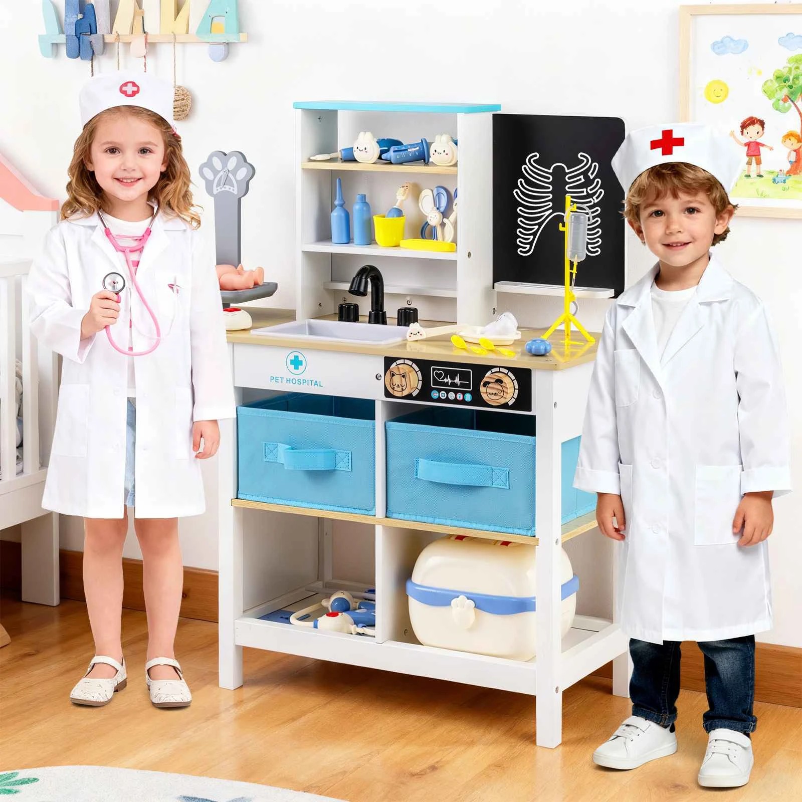 2 Costway Play Doctor's Office Wooden Medical Center Toy Set - White, 2 of 2