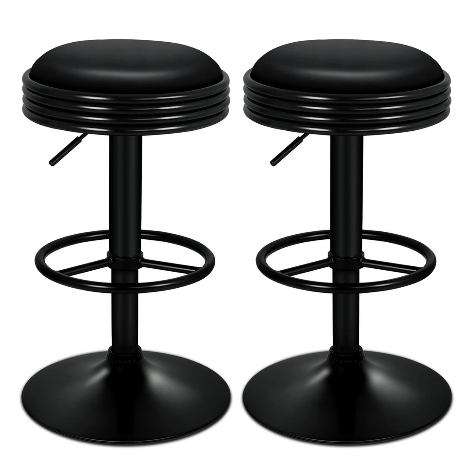 1 Alfordson 2x Bar Stools Sade Kitchen Swivel Chair Leather Gas Lift - All Black, 1 of 10