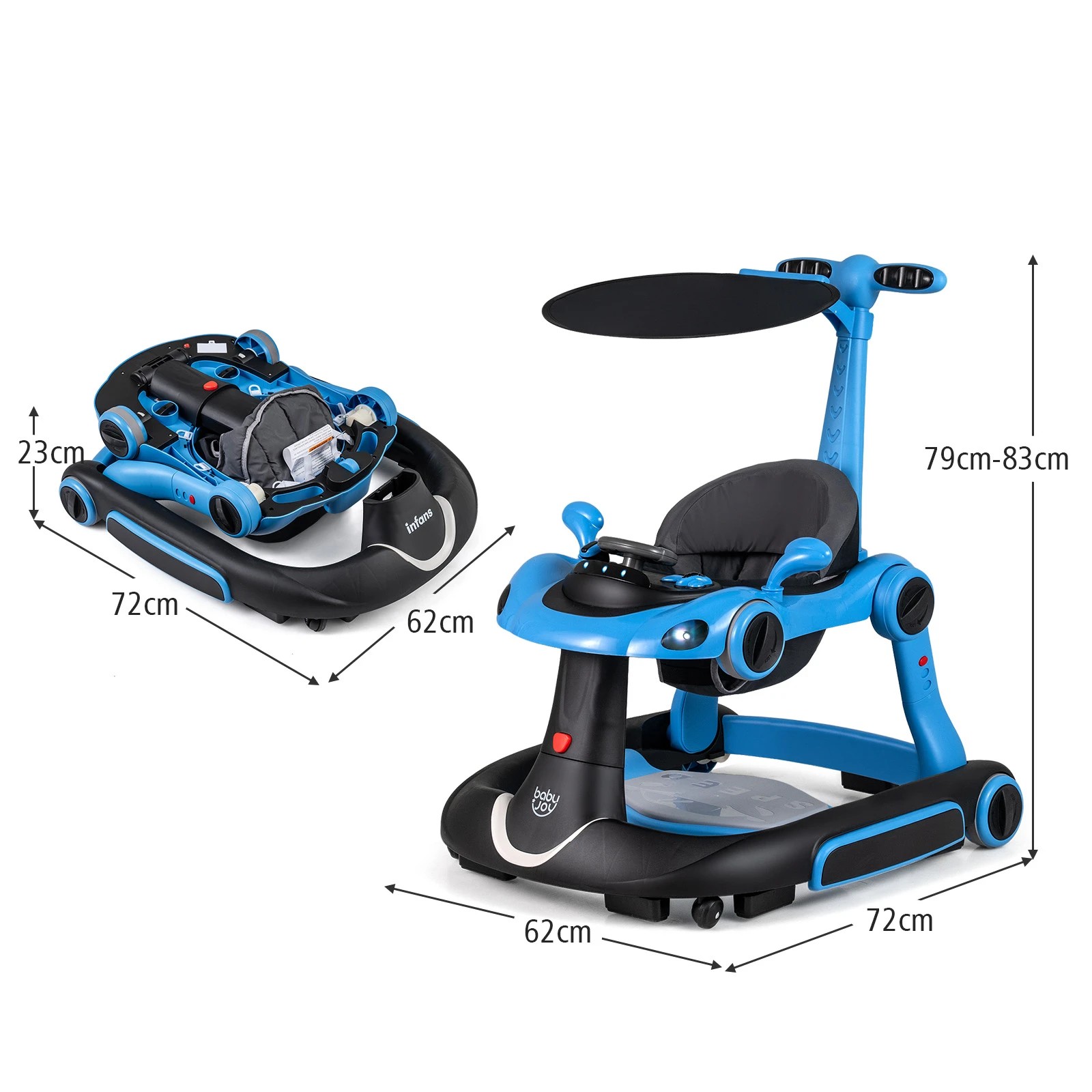 2 Costway 7-in-1 Baby Walker Portable Push Car - Blue, 2 of 3