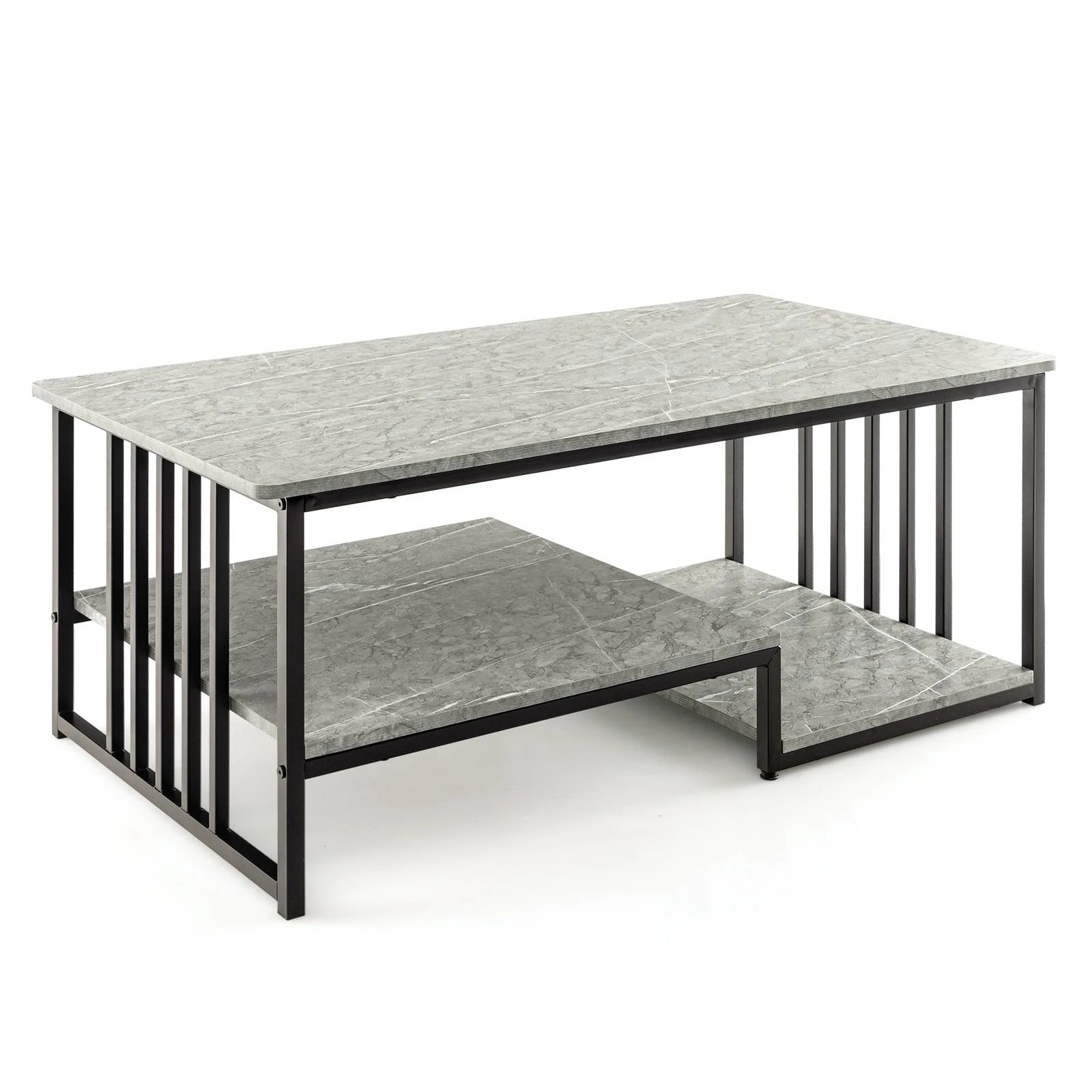 1 Costway 2-Tier Coffee Table Square Center Table - Grey, 1 of 3